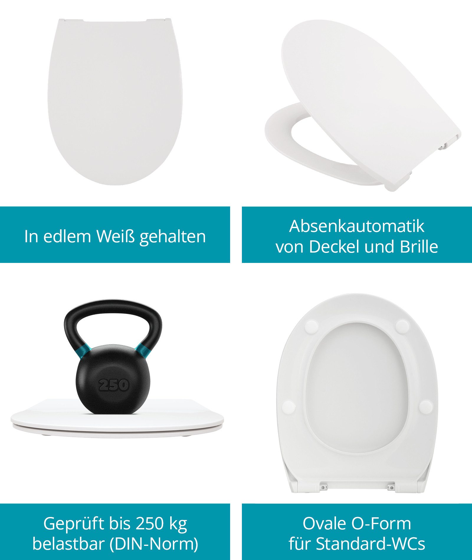 Calmwaters WC-Sitz Extra Flach, Slim, Absenkautomatik, Abnehmbar, Montage von oben, 26LP3163