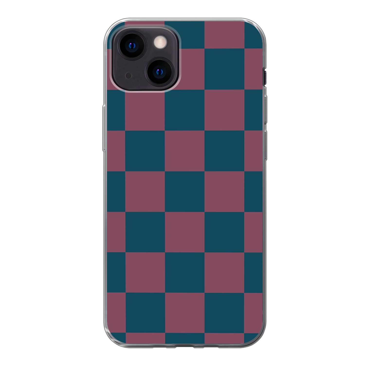 MuchoWow Handyhülle für Apple iPhone 13 Schachbrett Druck - Blau - Rot - Würfel, Smartphone-Bumper, Print, Handy Schutzhülle Dünn