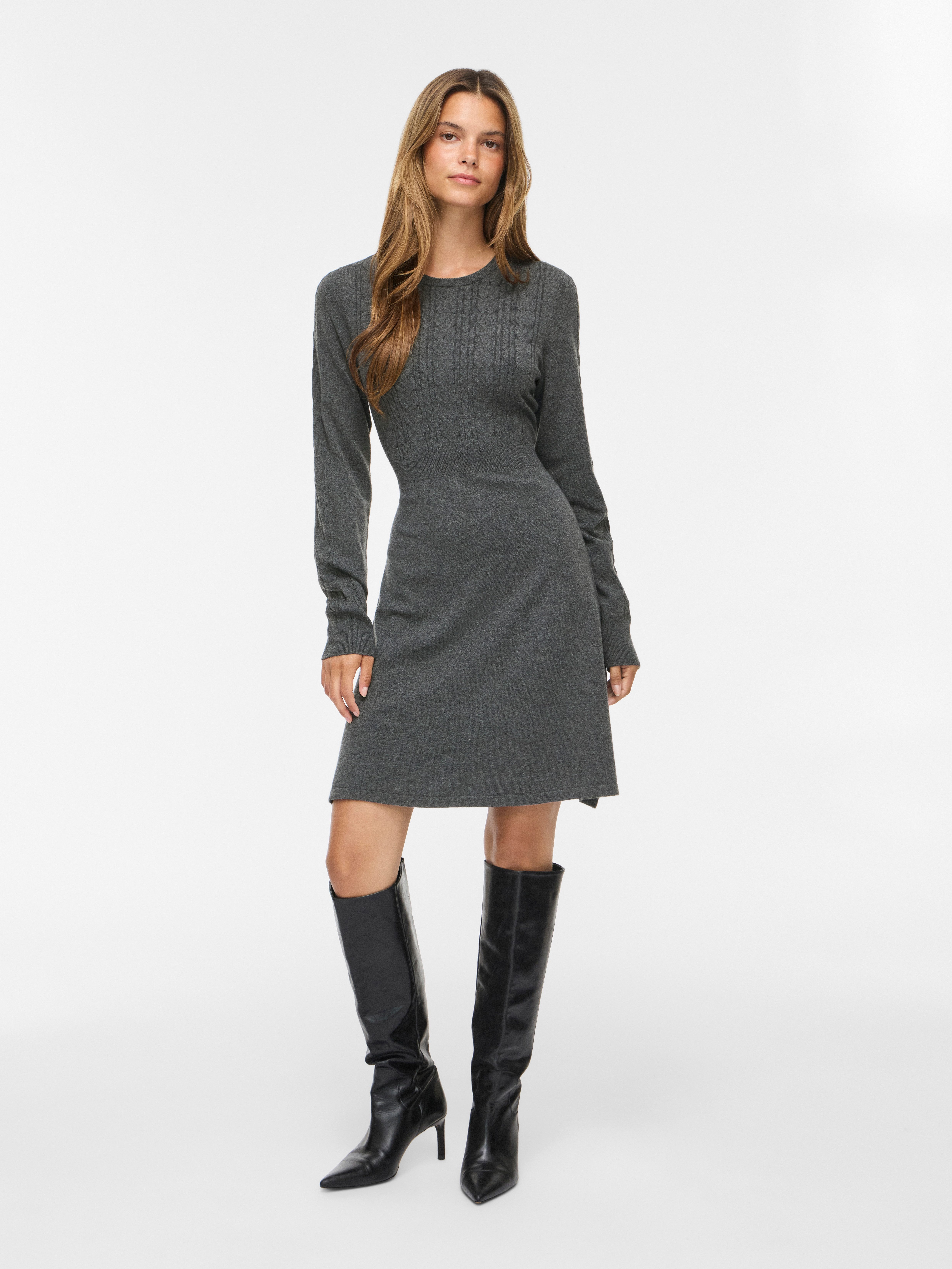 Vila Minikleid VIKERRY O-NECK L/S CABLE KNIT DRESS NOOS aus Materialmix mit Viskose