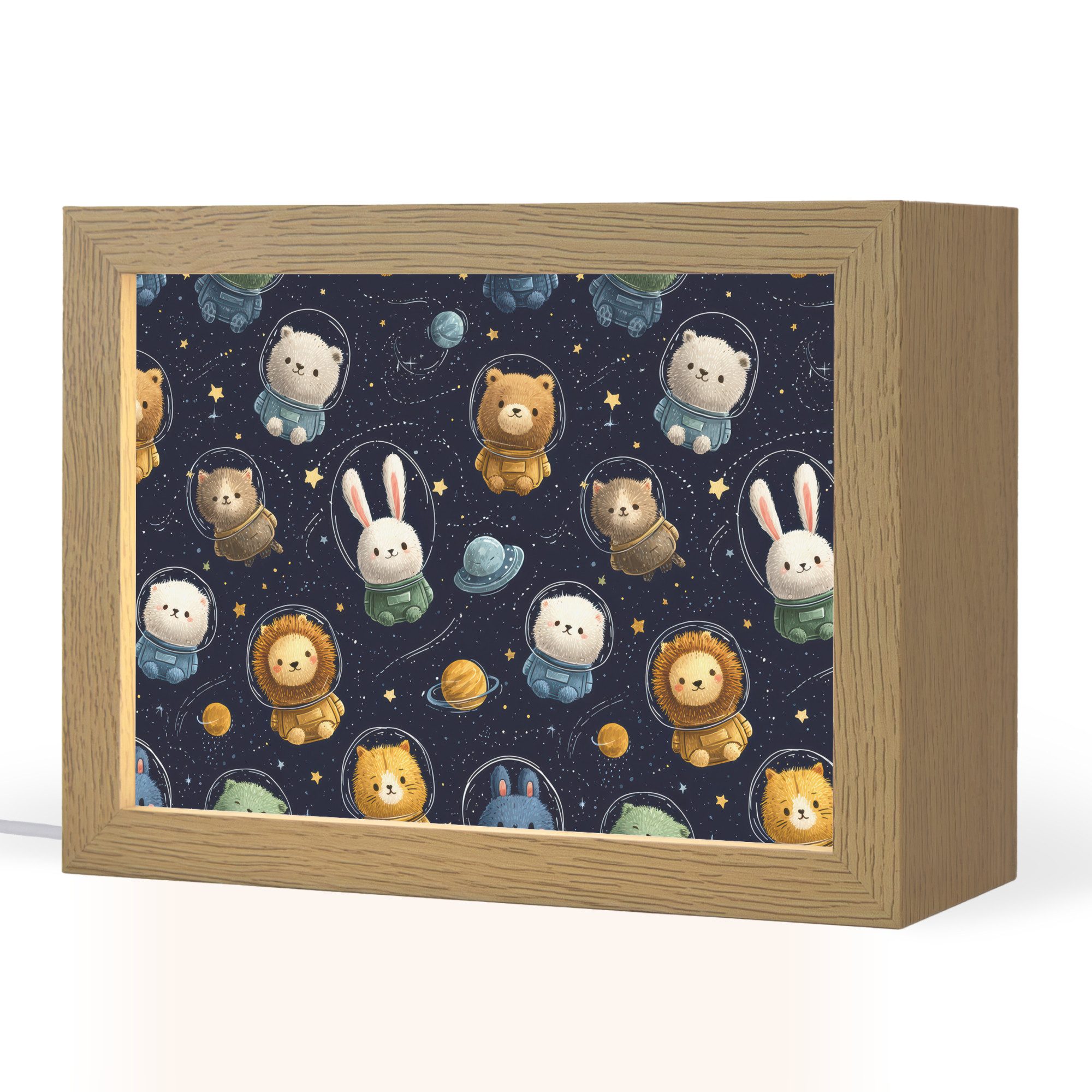 OnlyWow Nachttischlampe Lightbox Tiere - Sternenhimmel - Weltraum - Jungen, Dimmbar, Farbwechsel, LED, Warmweiß, Kaltweiß, Neutralweiß Einstellbar, Nachtlicht, Kinder- und Babyzimmer, Dimmbar, mit Kabel, Tischleuchte
