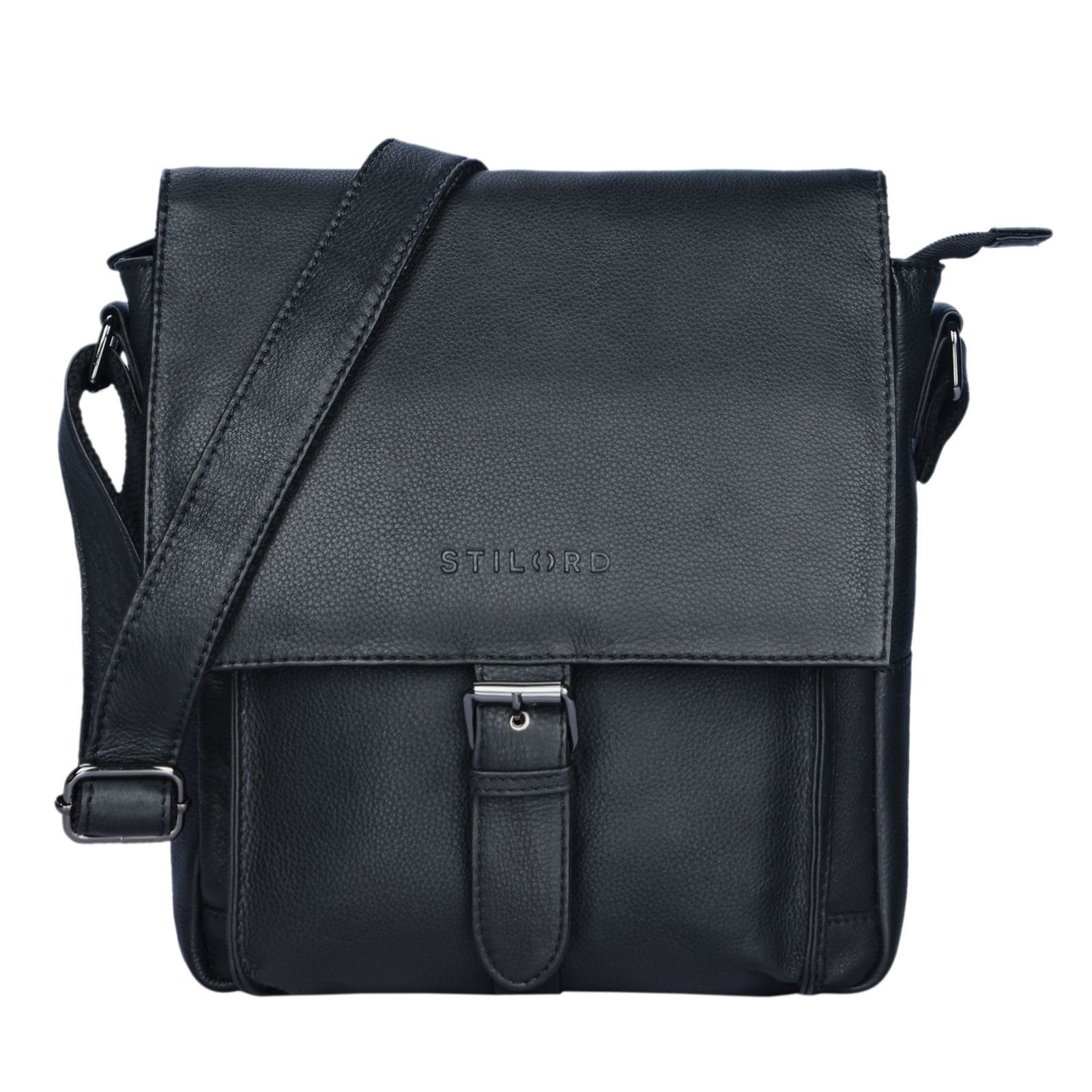 Messenger STILORD Herrentasche Leder Bag "Nevio" Umhängetasche schwarz