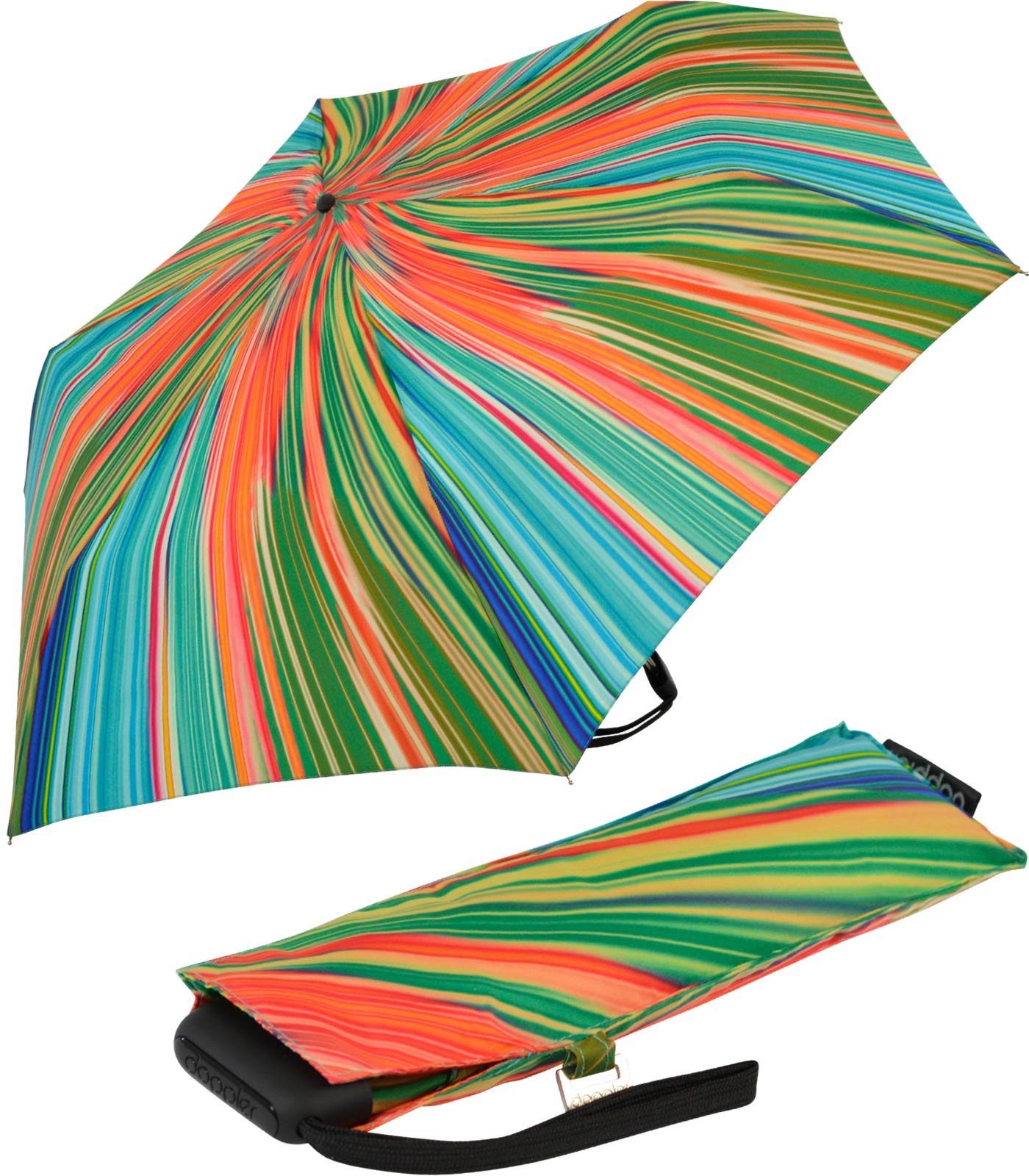doppler® Taschenregenschirm ein leichter und flacher Schirm für jede Tasche, dieser treue Begleiter findet überall Platz türkis-orange