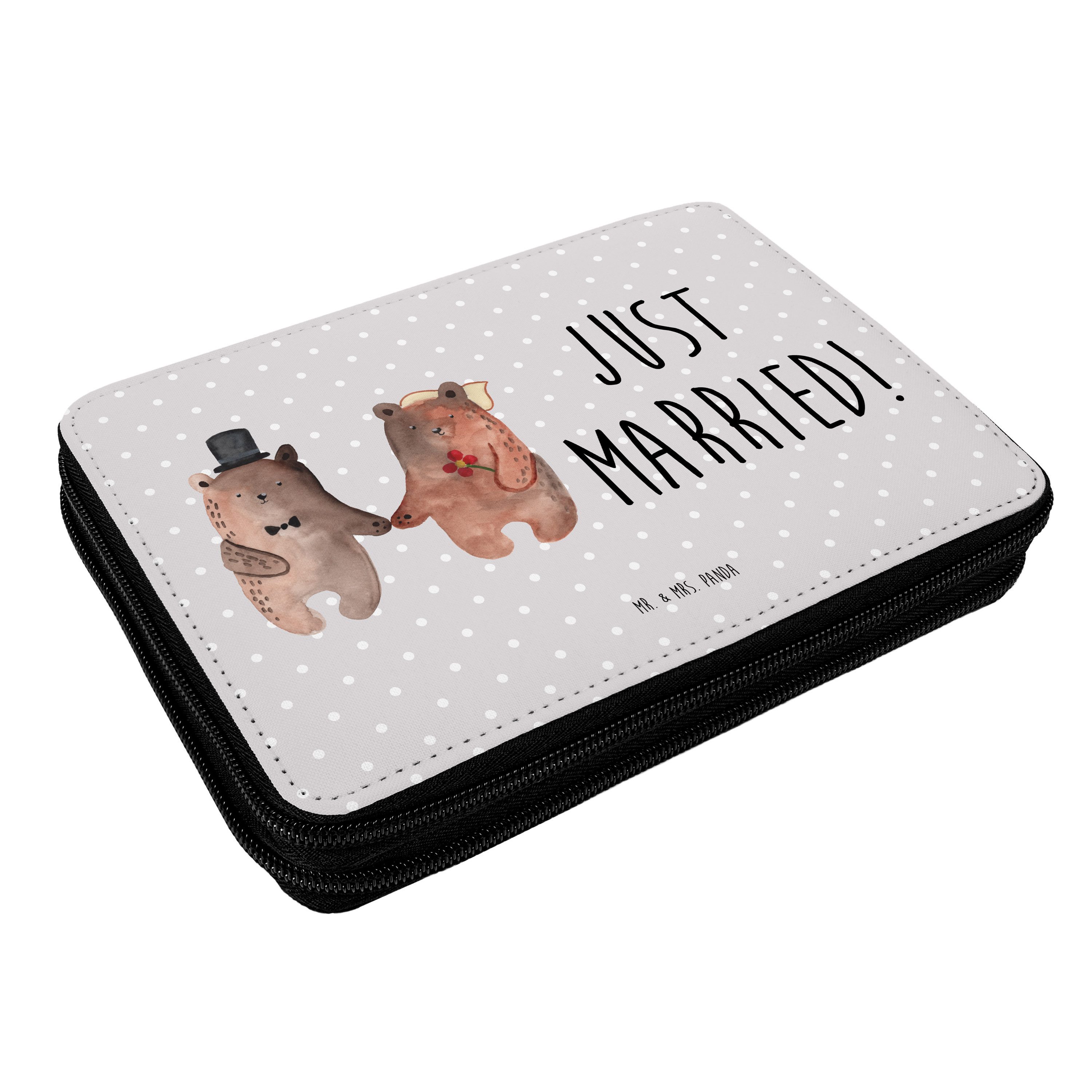 Mr. & Mrs. Panda Federmäppchen Bär Heirat, Federtasche, Grau Pastell, Stiftemappe, Schlampermäppchen, (Packung, 1-tlg)
