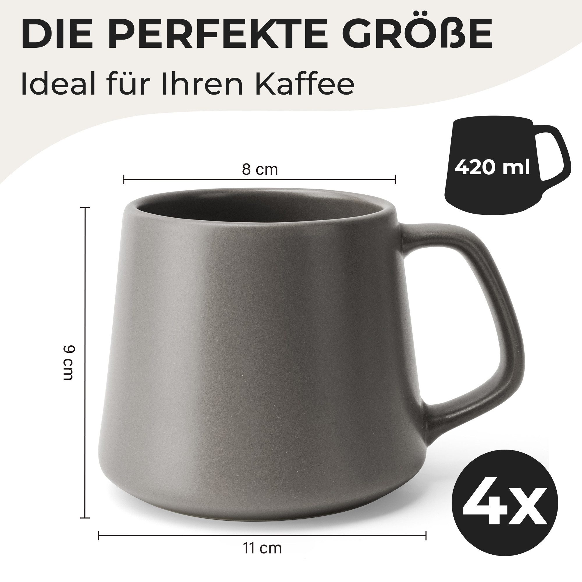 MiaMio Tasse Luxe Kaffeebecher 420 ml Classic Pastel, 4-tlg., Keramik