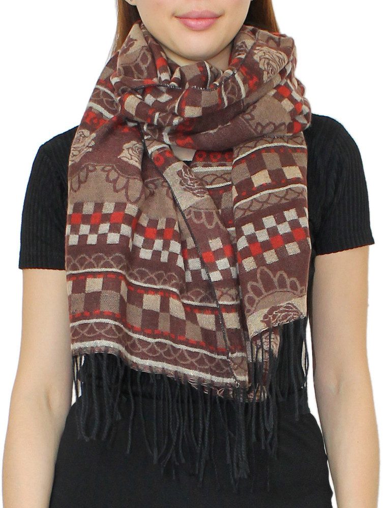 dy_mode XXL-Schal Damen Schultertuch Großer Schal Stola Überwurf Geblümt, mit Fransen