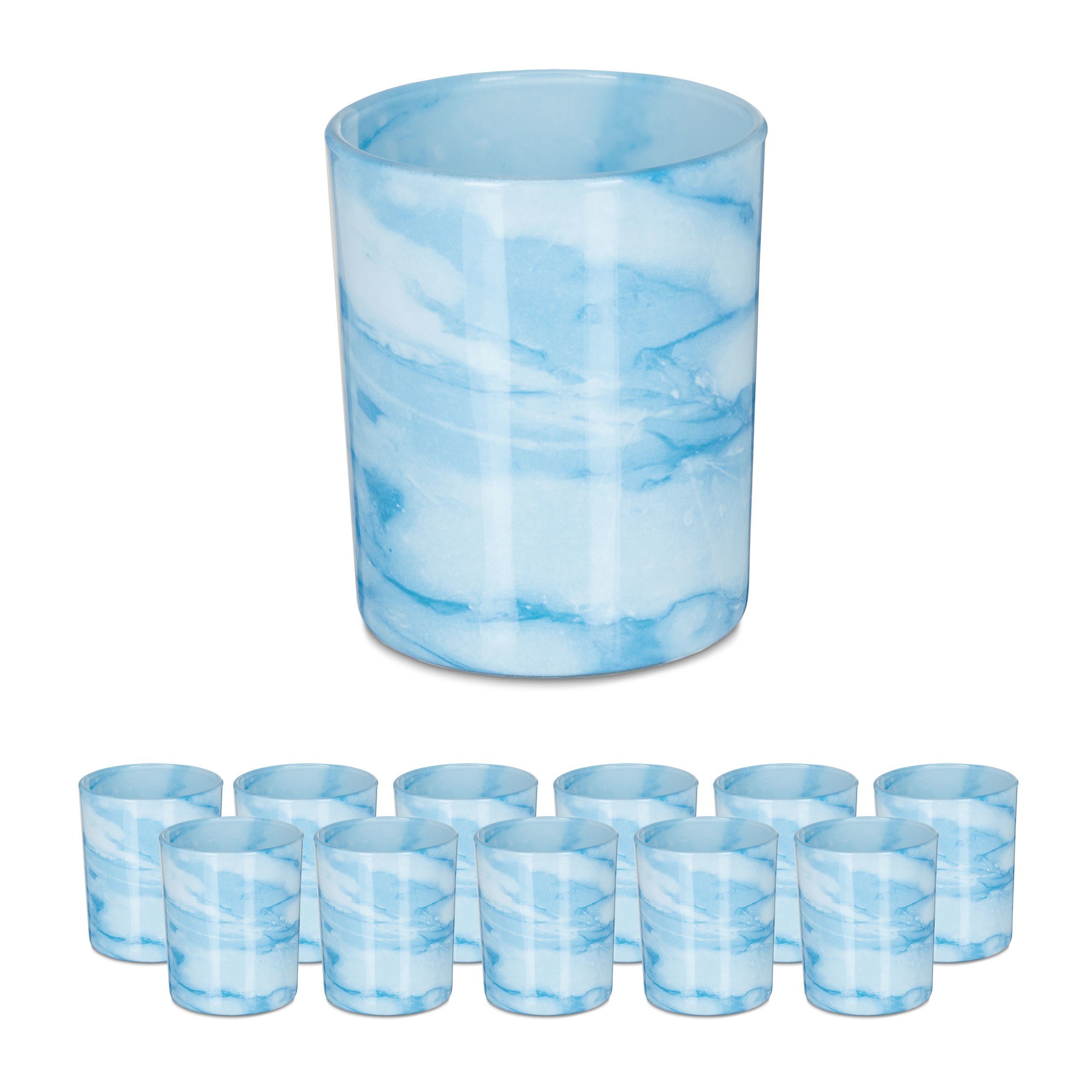 relaxdays Teelichthalter Set Teelichtgläser im 12er blau