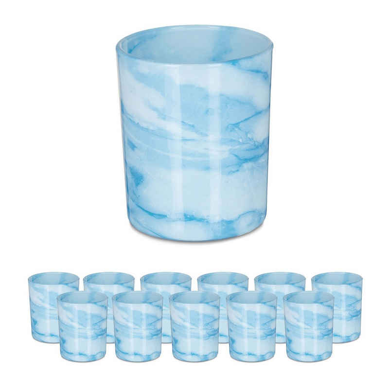 relaxdays Teelichthalter Teelichtgläser blau im 12er Set