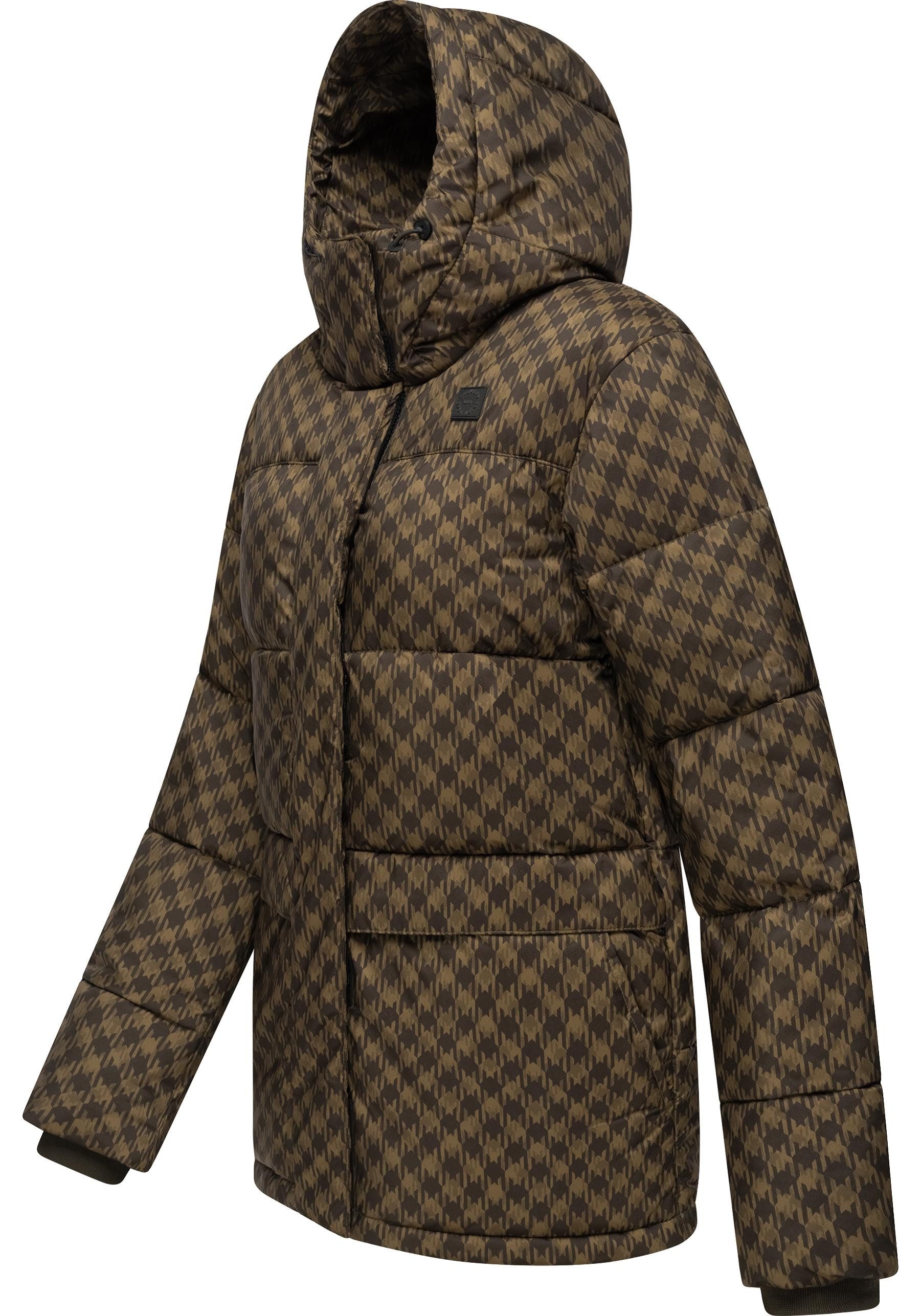 Ragwear Steppjacke Wikesh Print Wasserdichte Damen Winterjacke mit Hahnentritt-Muster