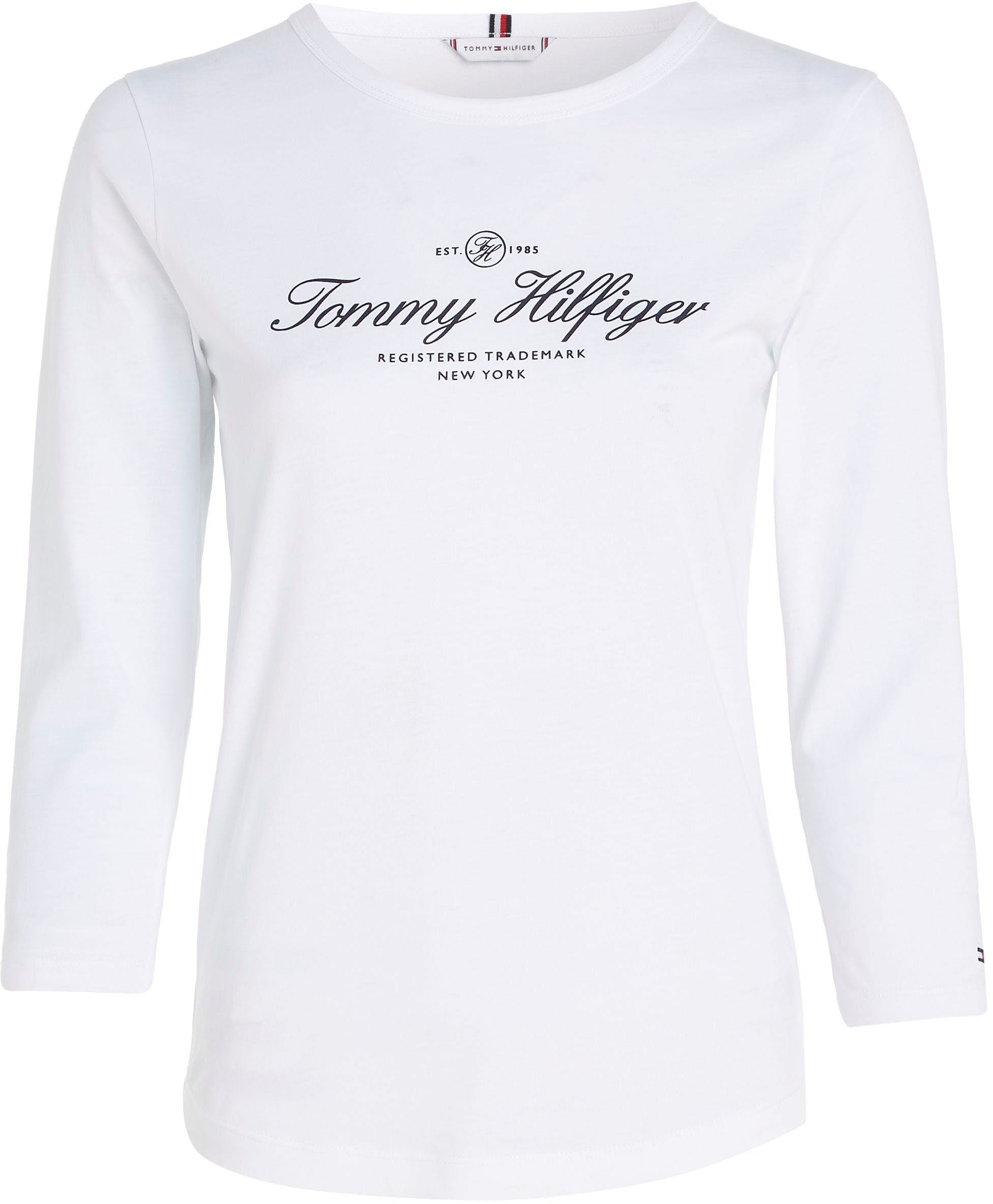 Tommy Hilfiger Langarmshirt Logo-Schriftzug mit Tommy Th_Optic_White SLIM Signature SIGNATURE NK OPEN 3/4SLV Hilfiger