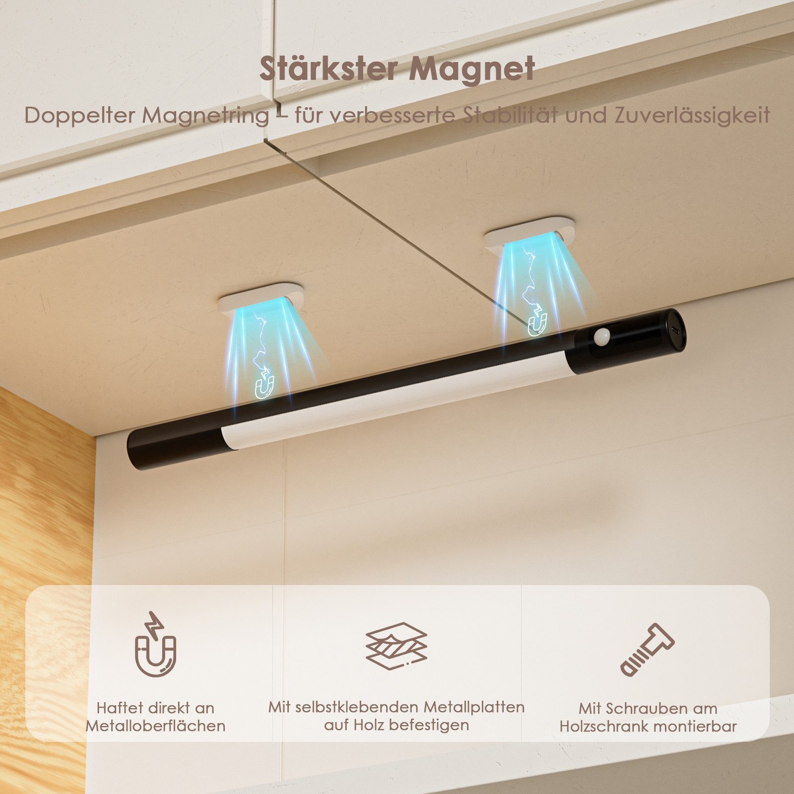 Quntis LED Unterbauleuchte LED Schrankleuchte 38/40 cm Unterschrankleuchte, Küchenunterbauleuchte, 2000 mAh Akku, 3 Farbtemperaturen, LED festintegriert, LED Leiste, Neutralweiß, Kaltweiß, Warmweiß, Schrankbeleuchtung, Unterbauleuchte, Unterbaulampe, Nachtlicht