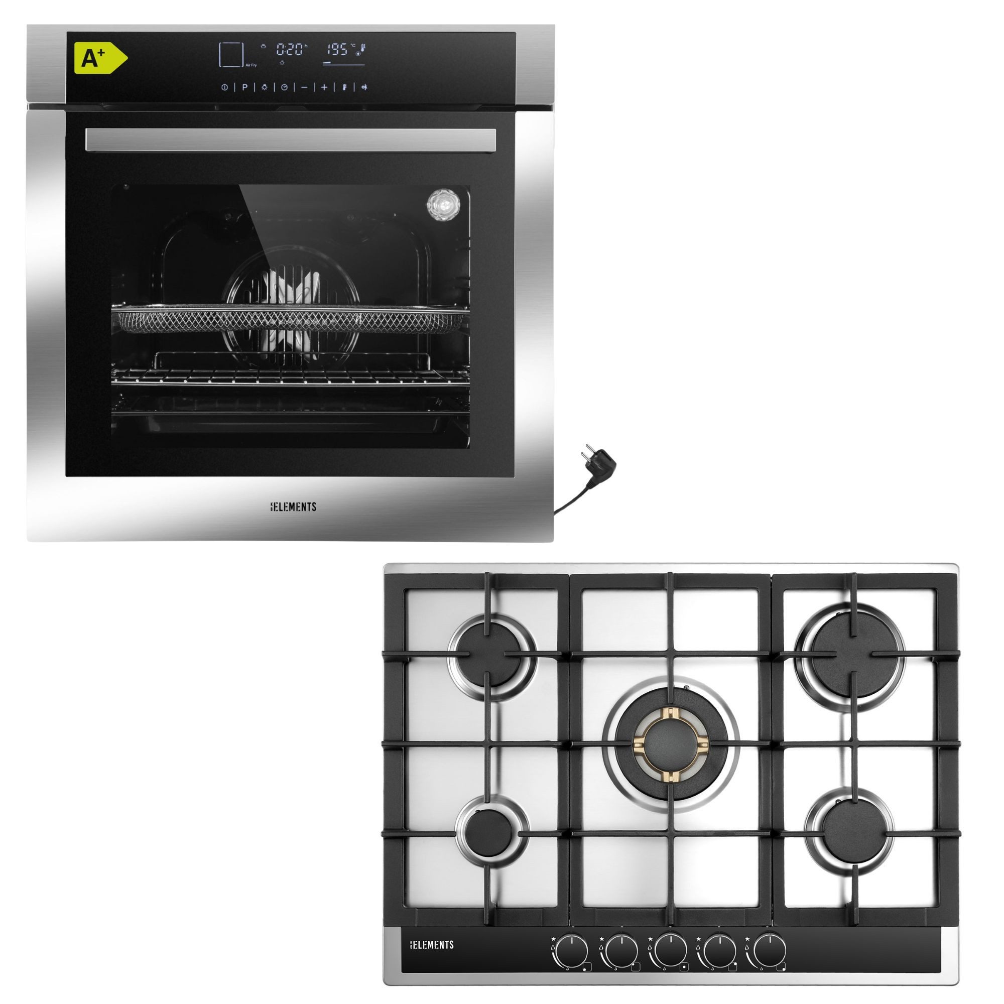 Gasherd-Set Einbaubackofen 60 cm mit Gaskochfeld 70 cm, 5 Flammig