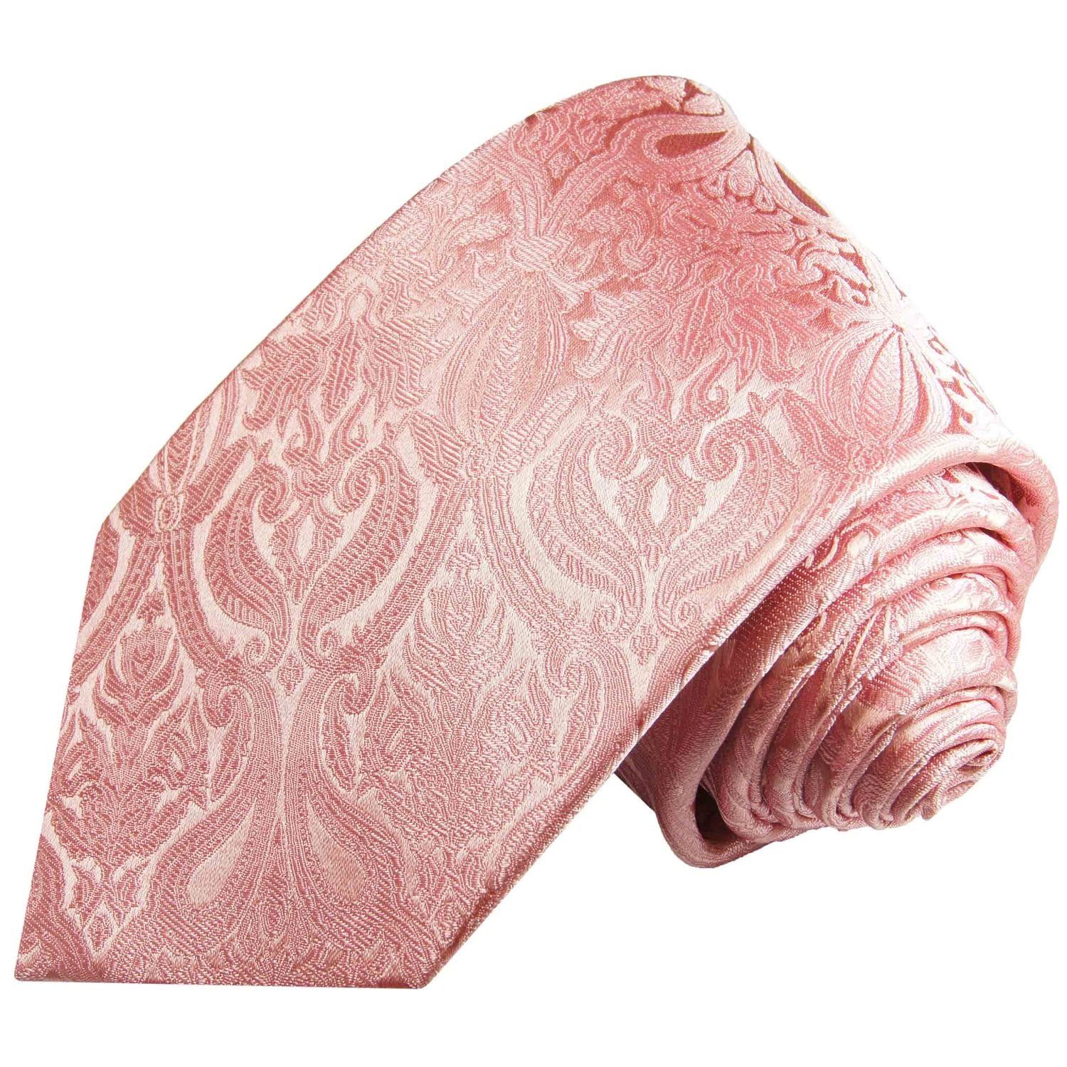 366 Seide Einstecktuch) und rosa Seidenkrawatte Krawatte pink (8cm), (Set, 100% Krawatte barock Tuch modern Malone floral Herren Breit Schlips Paul mit
