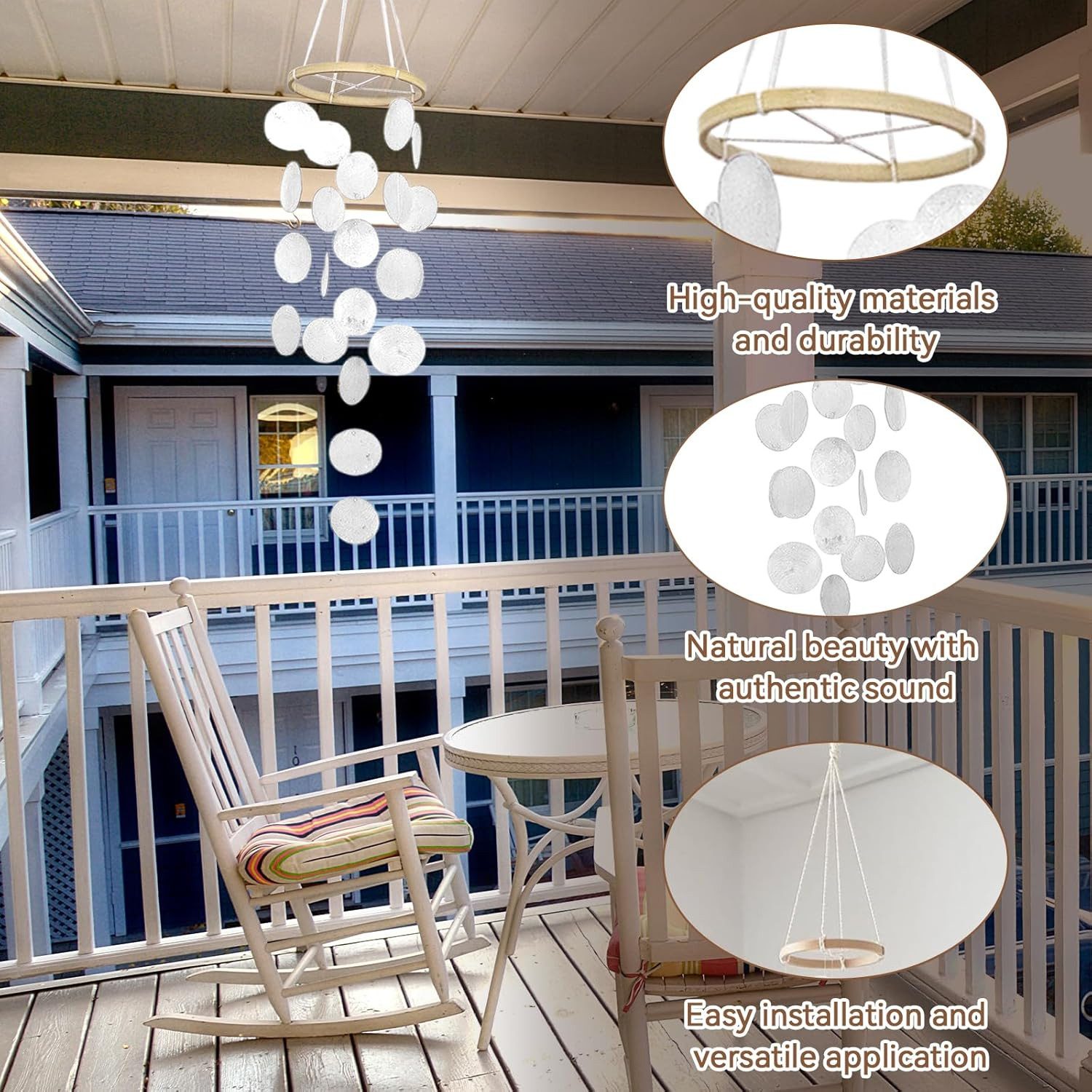 FELIXLEO Windspiel Muschel Windspiel Boho Deko Traumfänger Für Garten Terrasse Weiß (1 St)