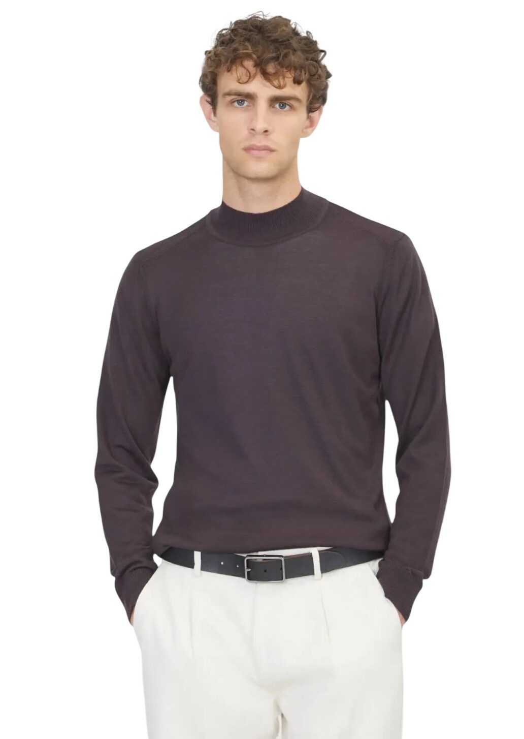 RAMSEY Longpullover Strickpullover in Pflaumenfarben