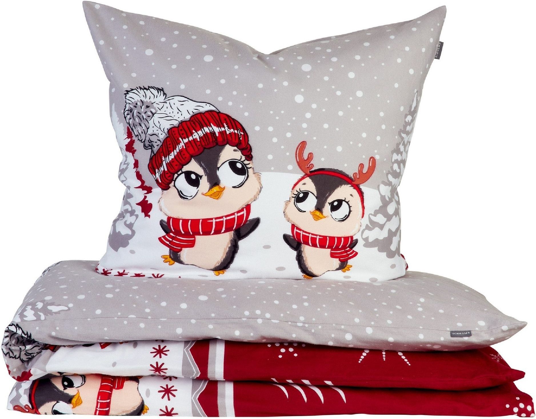 Schiesser Bettwäsche Antoni aus weicher Baumwolle mit coolem Winterprint, Feinbiber, 2 teilig, OEKO-TEX® MADE IN GREEN-zertifiziert