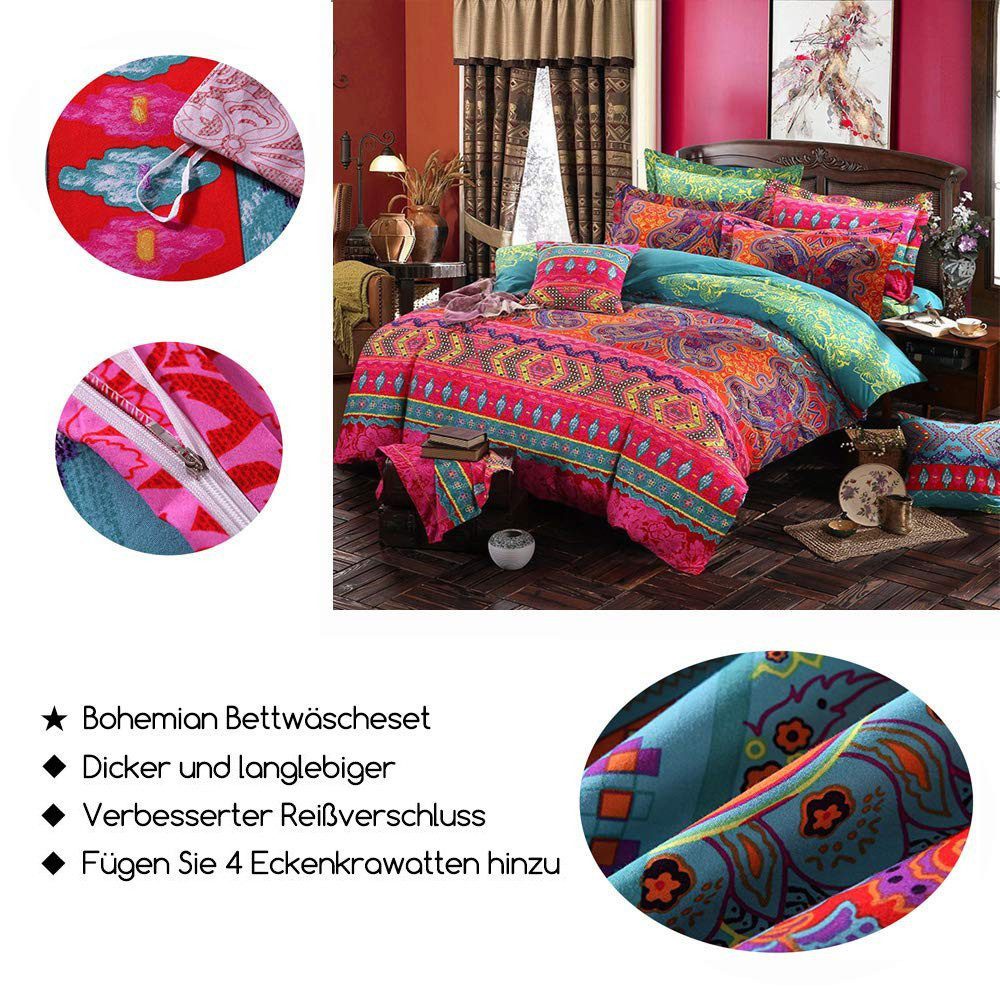 Zaewry Bettwäsche Bohemian Bettwäsche 135x200 cm 2-teiliges Set Renforce, 2 teilig, Reißverschluss Vintage Bettbezug und 1 Kissenbezug 51x76cm – Bild 4 von 5