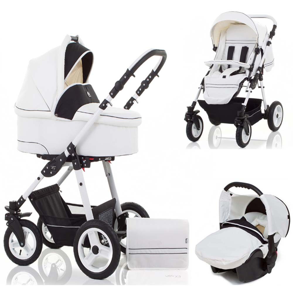 Kombi-Kinderwagen Leo 4 in 1 inkl. Sportsitz, Autositz und Zubehör in 20 Farben