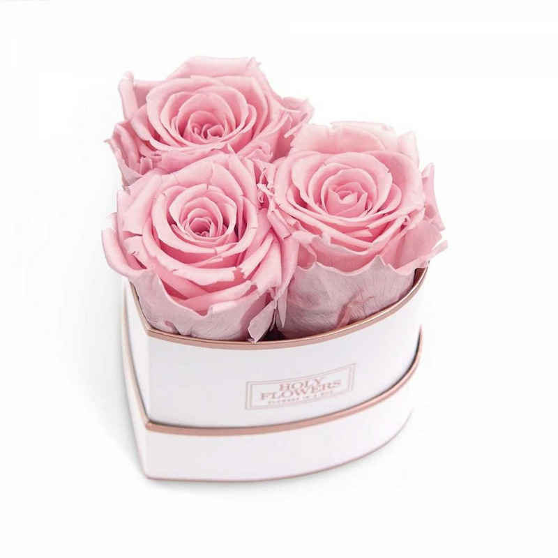 Kunstblume Rosenbox Herz Rosé, 3 Infinity Rosen, 1- 3 Jahre haltbar, echte Rosen Infinity Rose, Holy Flowers, Höhe 10 cm