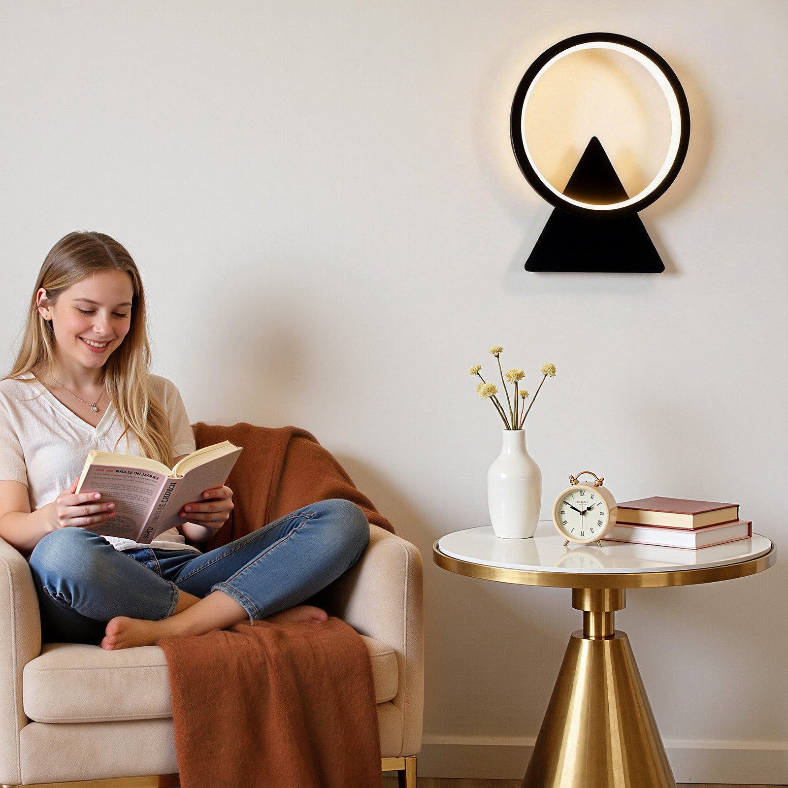 BlingBin Wandleuchte 8 W runde LED Wandlampe 3000 K warmweiß, 800 lm, Innenbeleuchtung, LED fest integriert, Warmweiß, Innen Wandbeleuchtung für Wohnzimmer, Sch – Bild 5 von 5