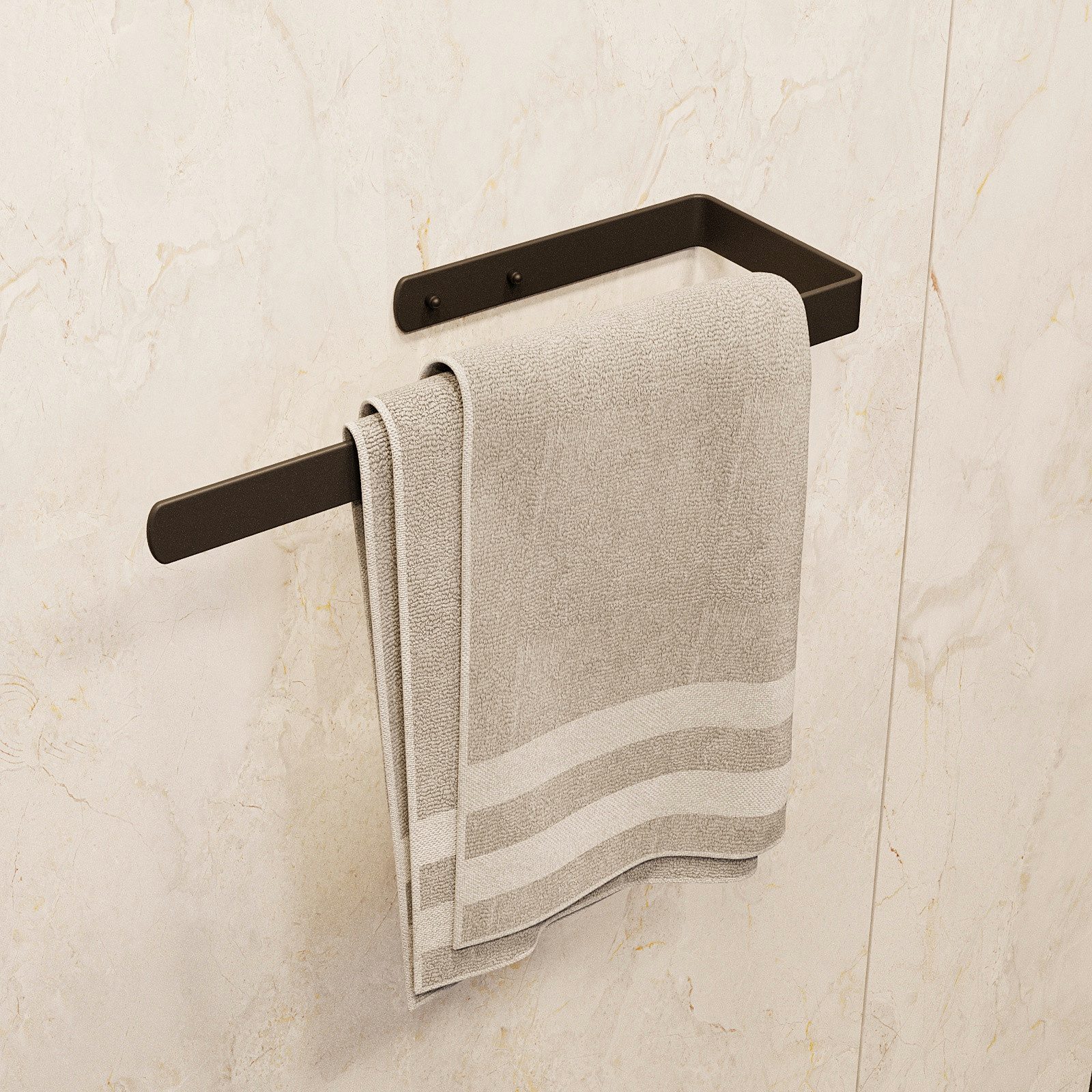 QLS Handtuchhalter Schwarz aus Stahl Pulverbeschichtet, Stange für Badezimmer oder Küche 40/60 cm