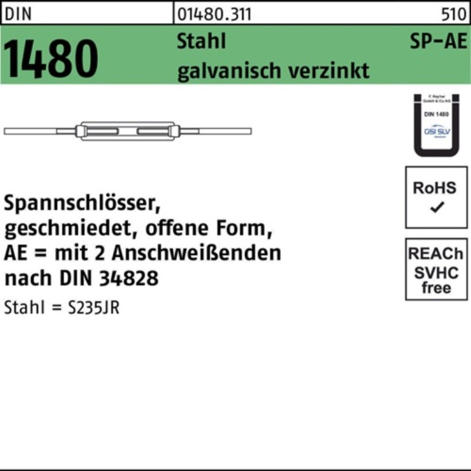 Reyher Spannschloss 100er Pack 014803110100000 Spannschloss DIN 1480 offen m.2Anschweißen