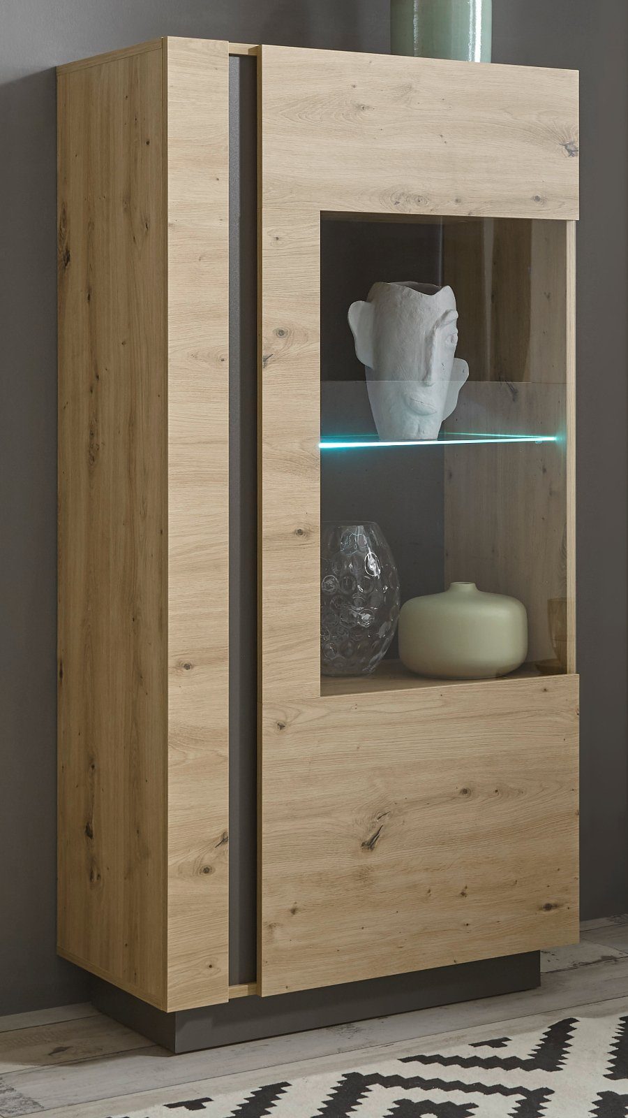 Soft-Close Graphit mit Furn.Design cm) Eiche 72 x grau, Louna 154 Midischrank (Vitrine und in Artisan