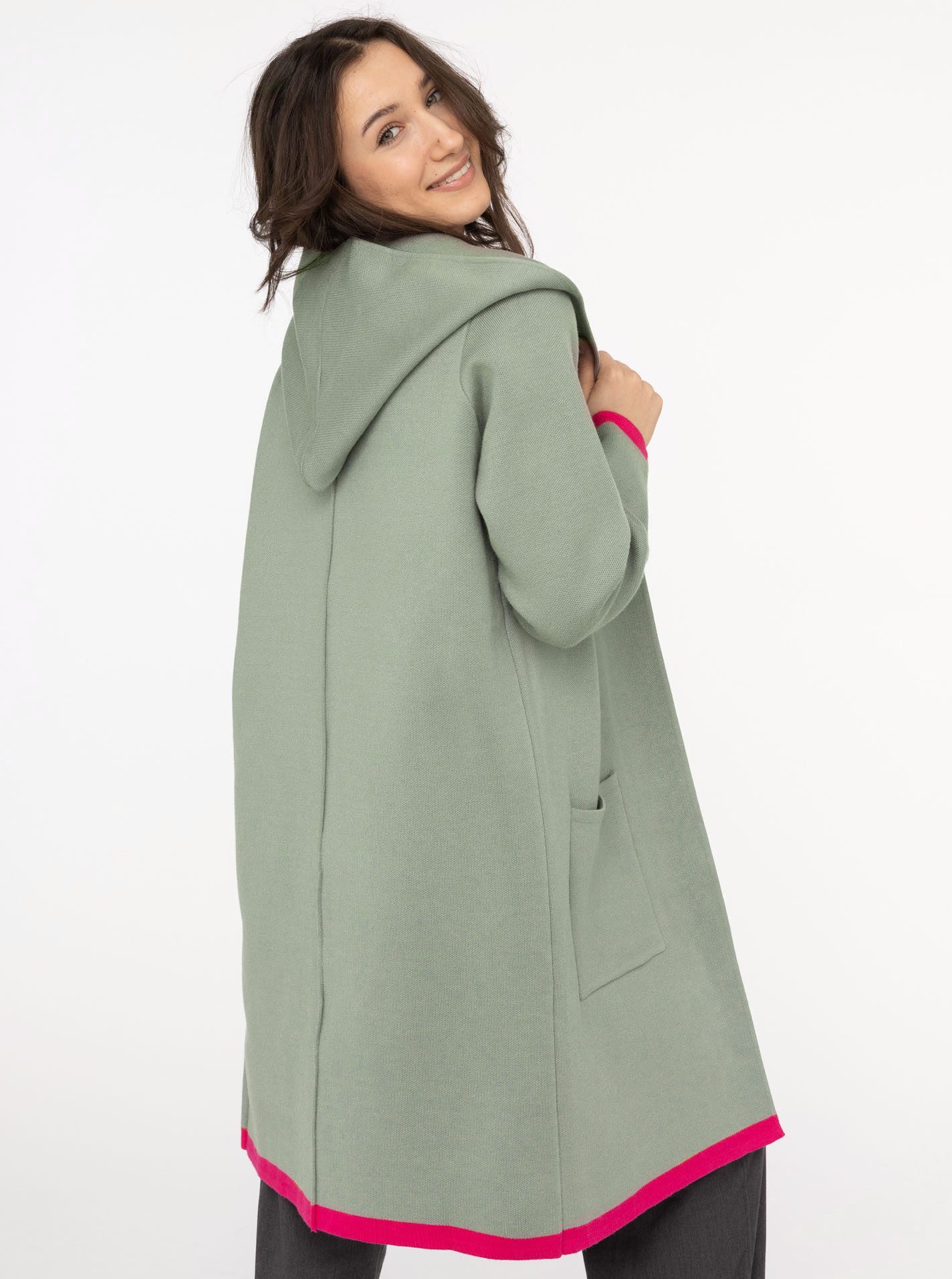 Zwillingsherz Strickjacke "Mona" Kapuze, Taschen, Kontrast-Kanten, günstig online kaufen