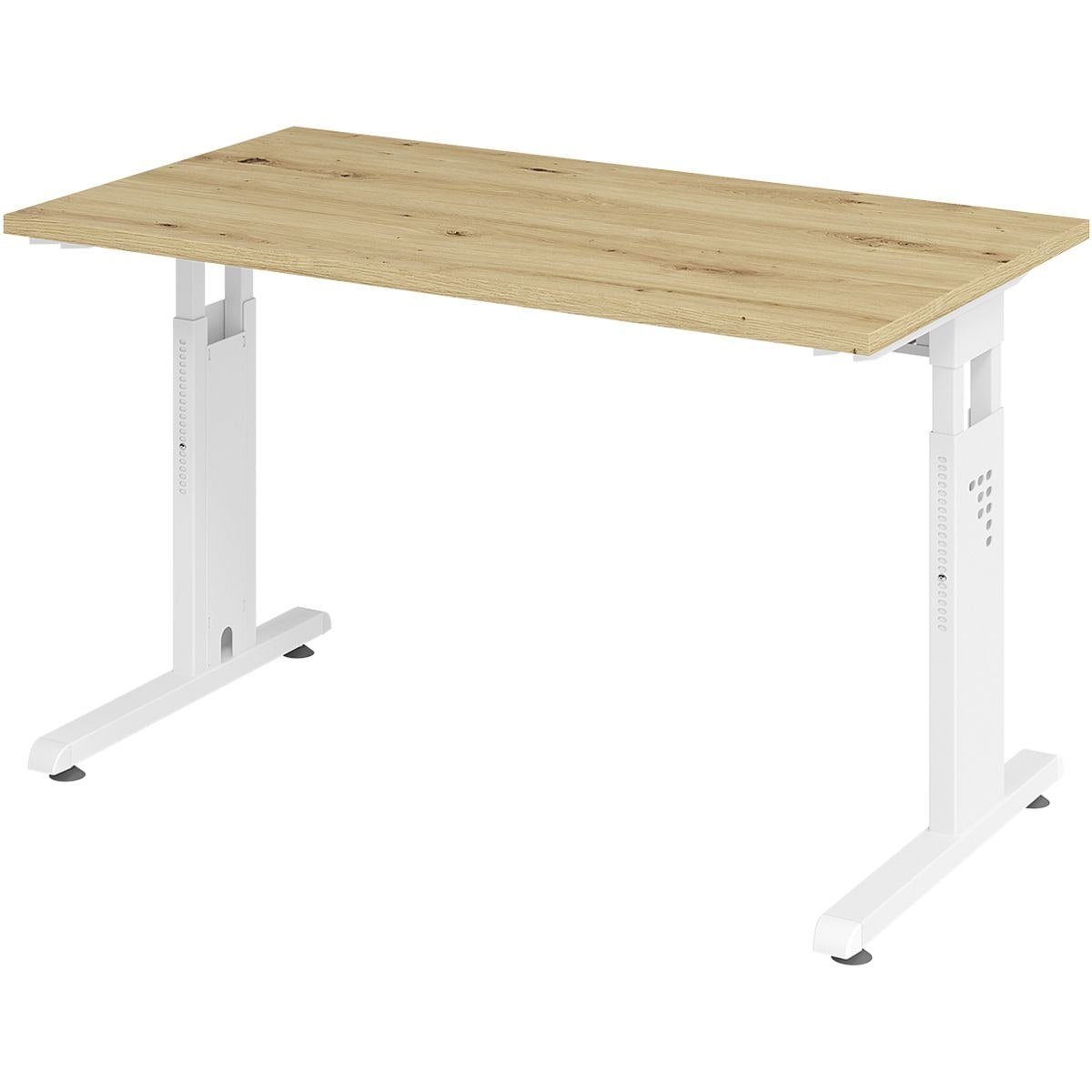 HAMMERBACHER Schreibtisch Home Office, höhenverstellbar bis 85 cm, weißes Gestell Asteiche/weiß