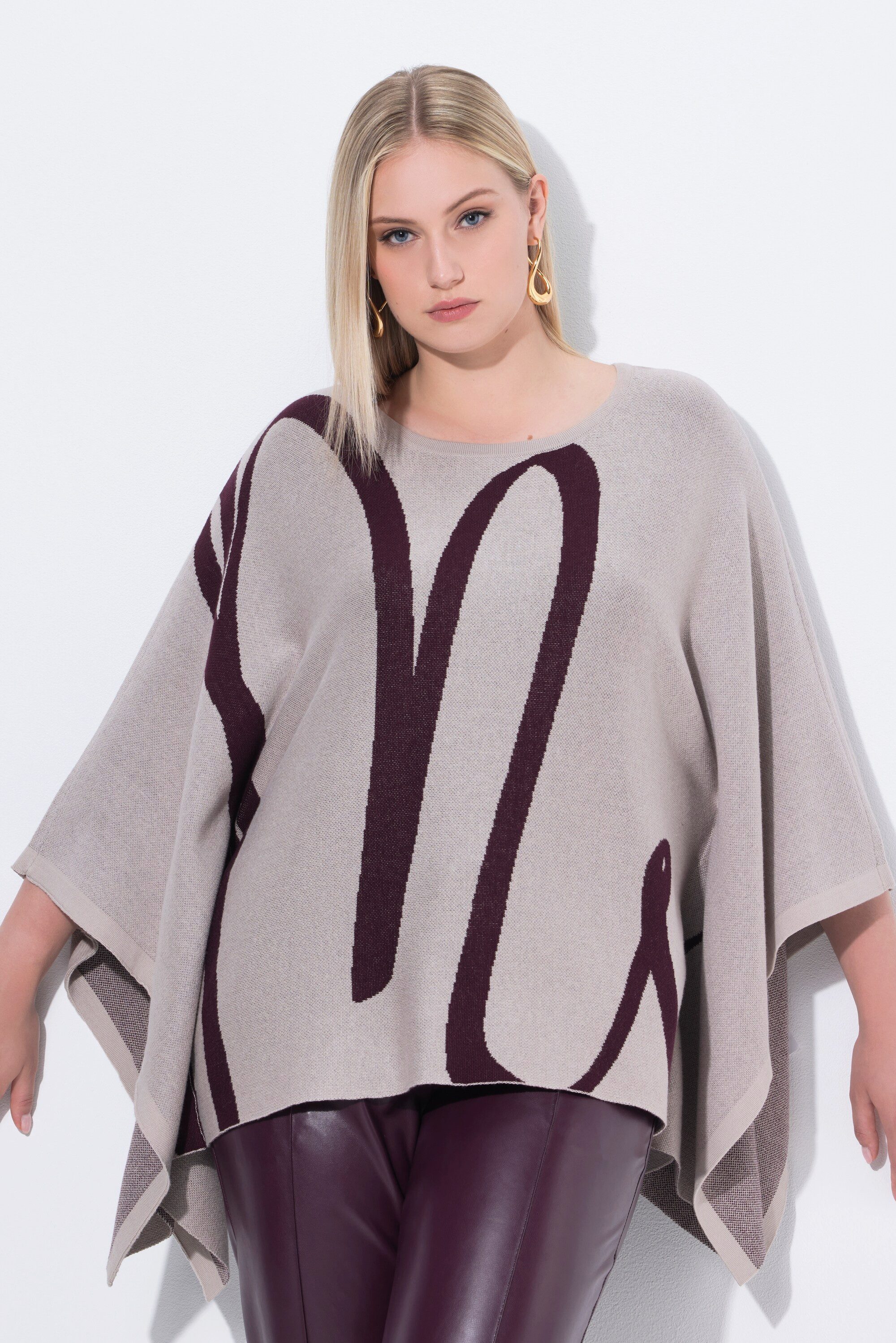 Ulla Popken С коротким рукавом Strick-Poncho Pinselstrich Overzized Rundhals