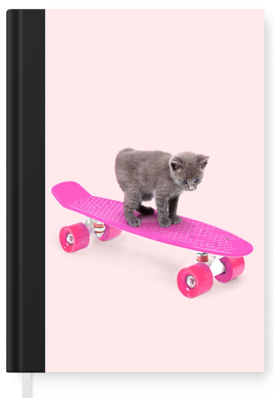 - Tiere Merkzettel, Notizheft, Journal, Katze - - Rosa, Kätzchen Notizbuch A5, Tagebuch, 98 Seiten, Haushaltsbuch Skateboard MuchoWow -