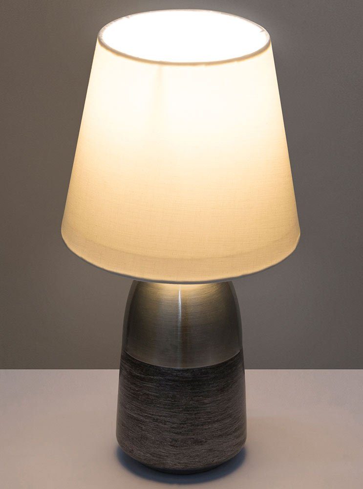 Lampe Leuchtmittel Textil Design Nacht Schlaf etc-shop Wohn nicht silbergrau Zimmer Tischleuchte, inklusive, Tisch