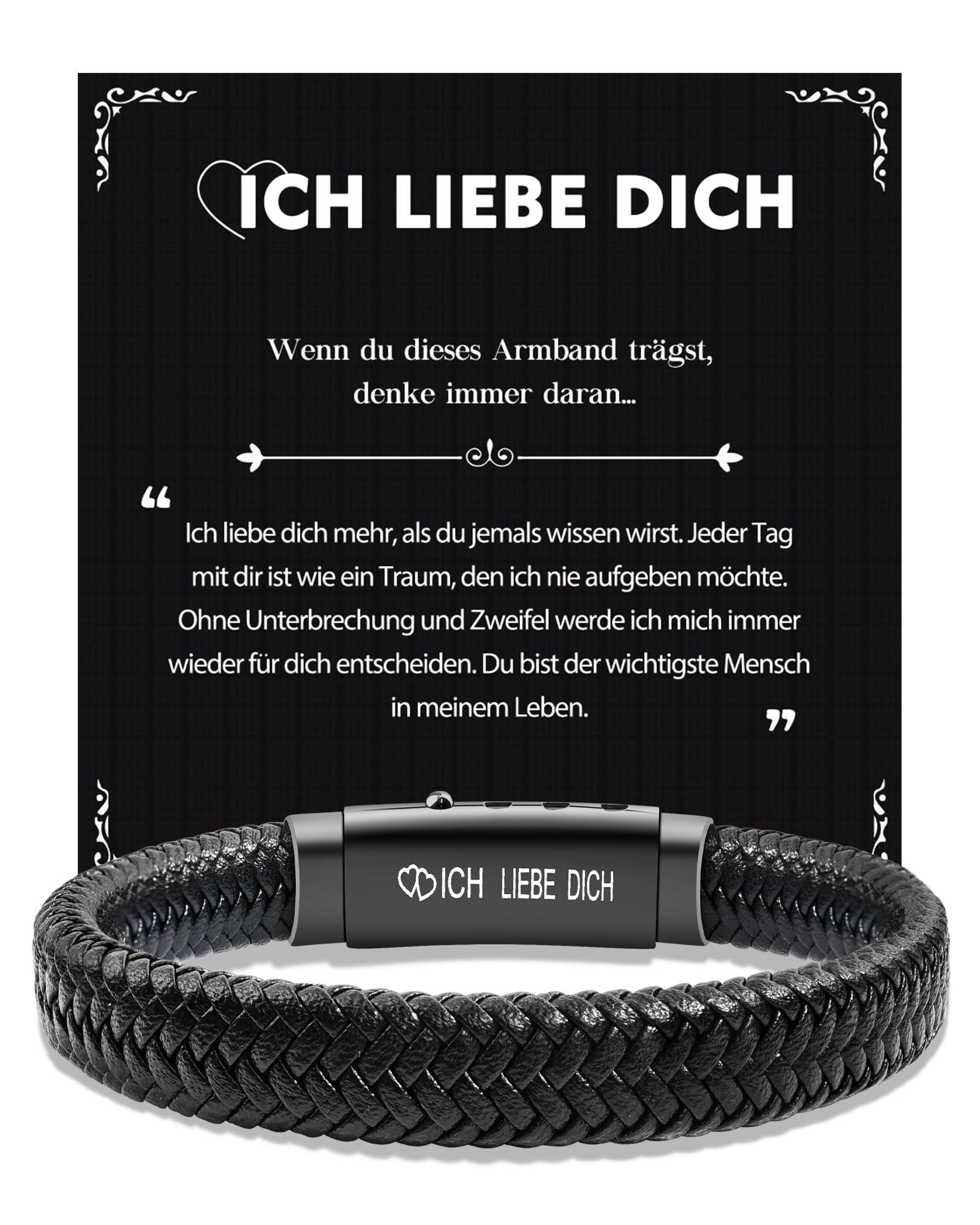 FOUORTUNATE-BEE Armband Herrenarmband “ Ich liebe dich“ – Geschenk für Ehemann, Armband für Männer mit Gravur & Karte