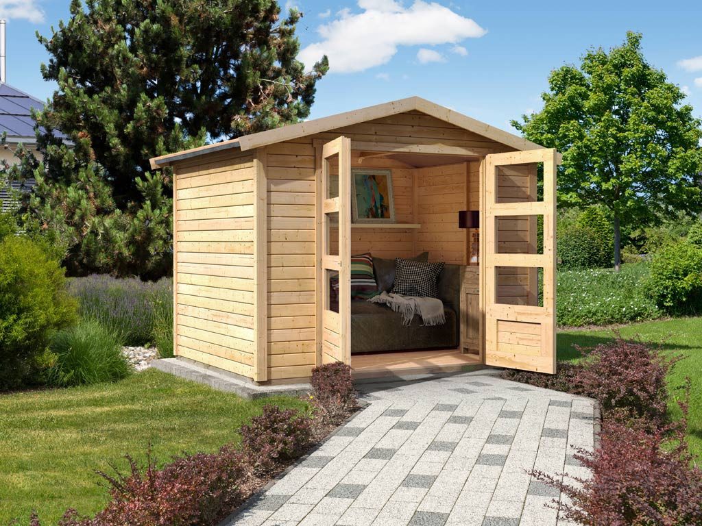 Karibu Gartenhaus Gartenhaus Carlton 5 19 mm naturbelassen, BxT: 337x266 cm, 19 mm Wandstärke, Einzeltür mit Kunstglas-Einsätzen