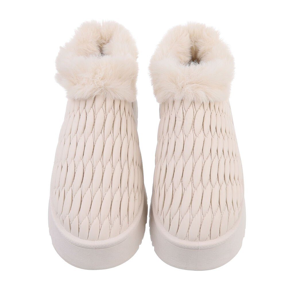 in Freizeit Creme Ital-Design Snowboots Flach Damen Hausschuhe Plateaustiefeletten