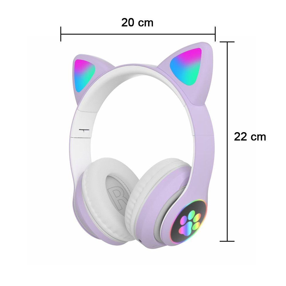 GelldG Kinderkopfhörer Bluetooth, Mädchen Katzenohr Kinder-Kopfhörer Kopfhörer Over-Ear