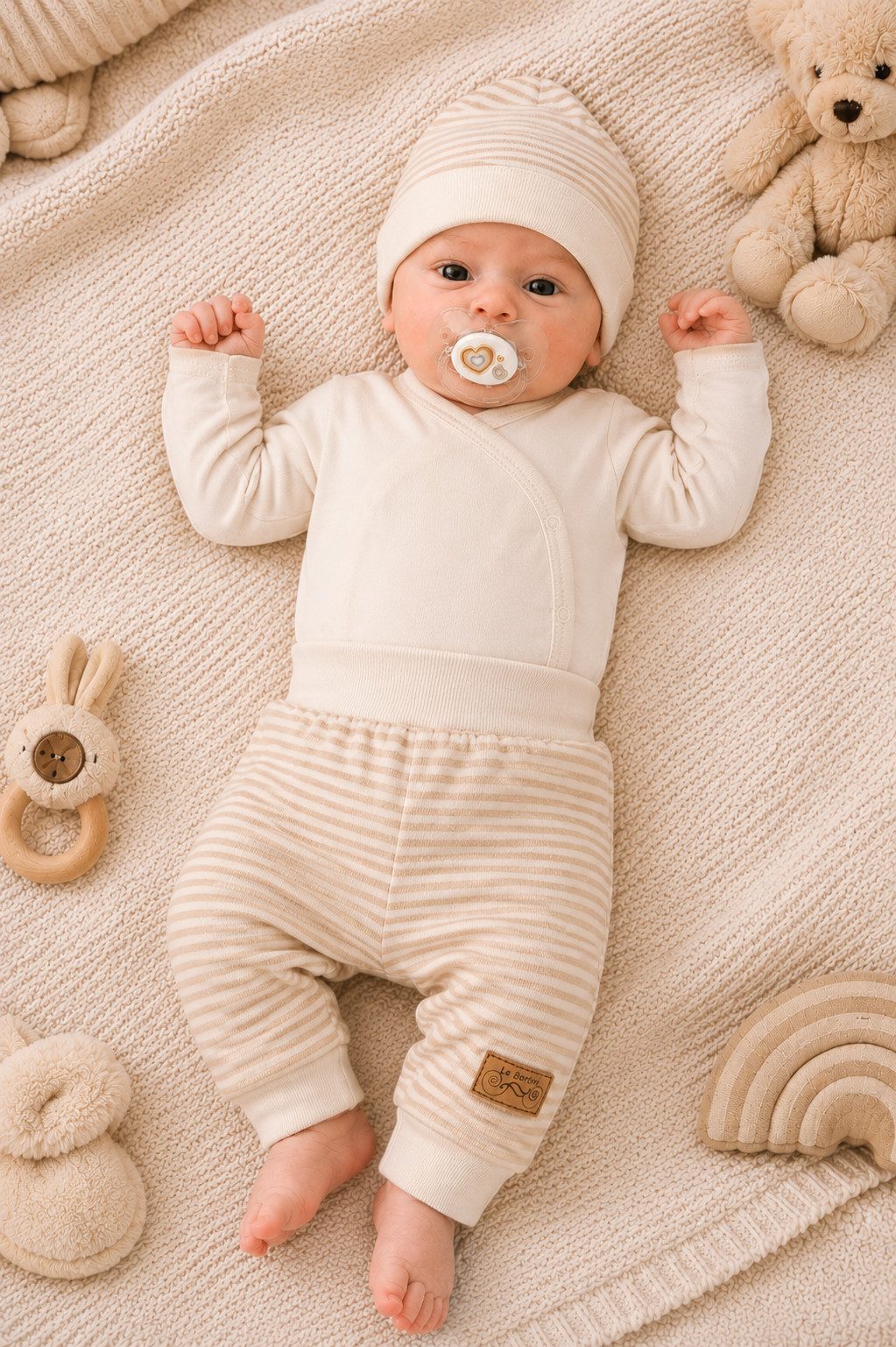 La Bortini Erstausstattungspaket Baby Anzug für Neugeborene Wickelbody Hose Mütze Set neutral Body (für Mädchen und Jungen, unises) Langarmbody mit Kratzschutz, 44 50 56 62 68 74 80 86