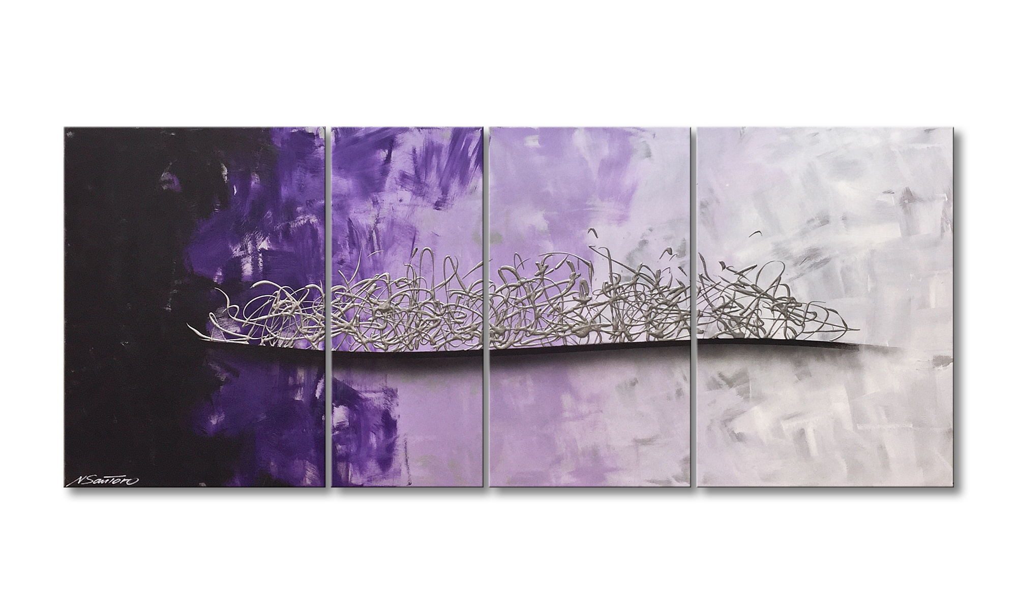 WandbilderXXL Gemälde Purple Melody 170 x 70 cm, Abstraktes Gemälde, handgemaltes Unikat