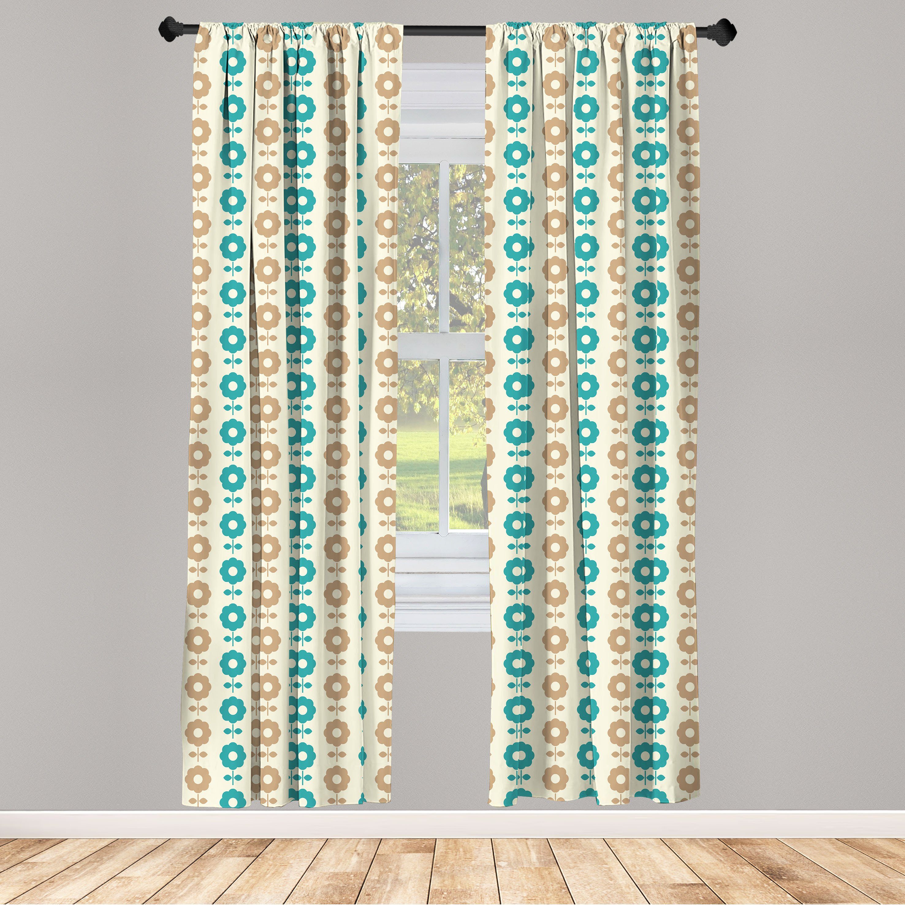 Gardine Vorhang für Wohnzimmer Schlafzimmer Dekor, Abakuhaus, Microfaser, Brown und Blau einfache Gänseblümchen