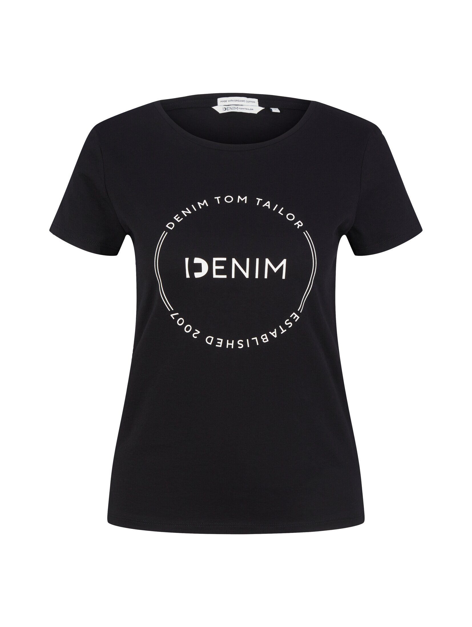 mit Print T-Shirt TOM deep Logo Denim black Langarmshirt TAILOR