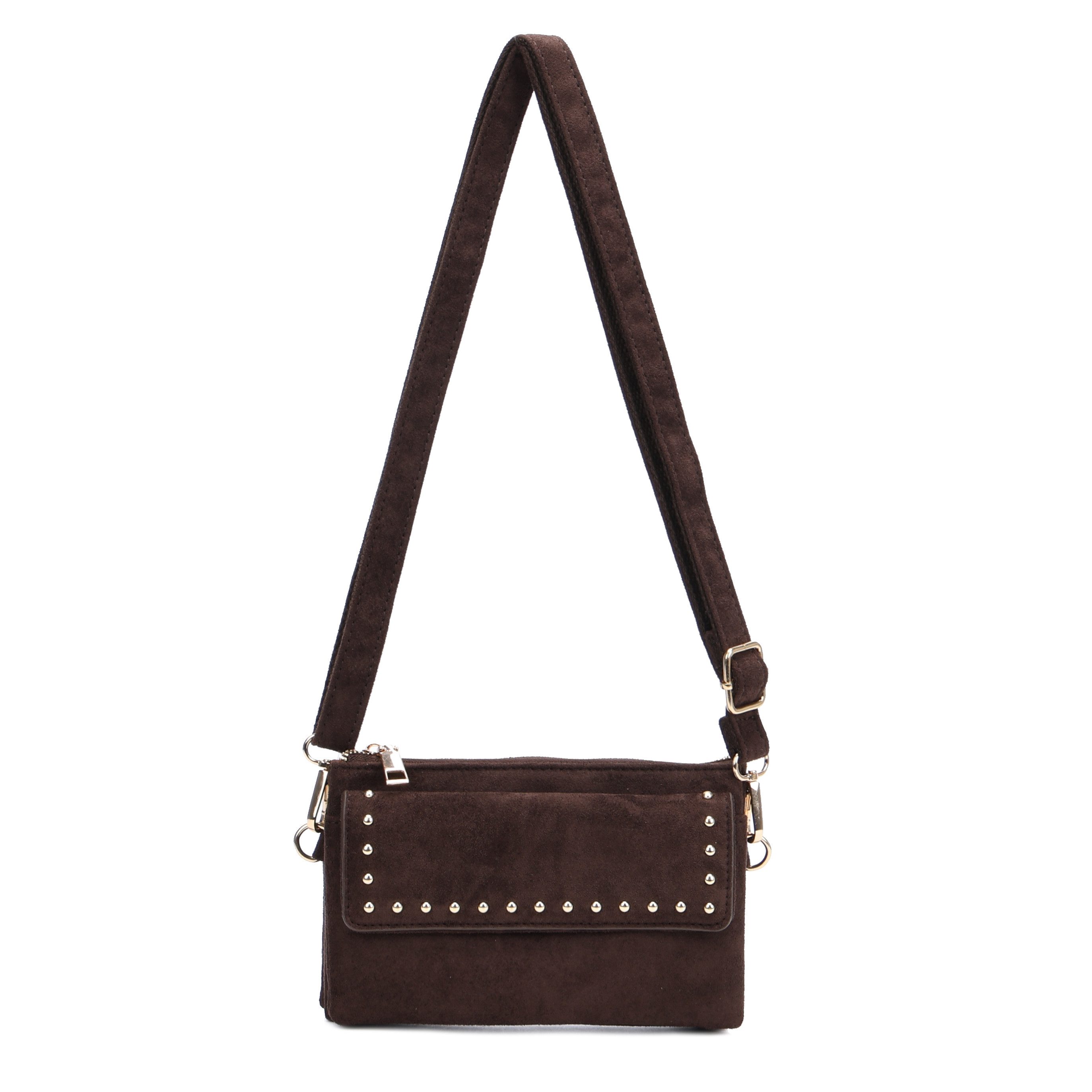 MIRROSI Umhängetasche Damen Wildleder-Optik kleine Crossbody Bag mit Nieten (verstellbarem Schulterriemen, ca. 19x5x12 cm), Kleine Tasche, Schultertasche für jeden Anlass