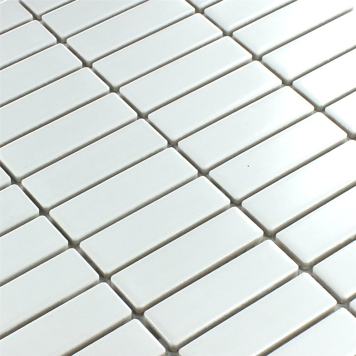 Mosafil Mosaikfliesen Keramik Mosaikfliesen Parma Stäbchen Matt, Keramik 29.000x29.700, weiß, Verlegefertig auf ein Netz geklebt - Frostsicher - Wasserdicht -