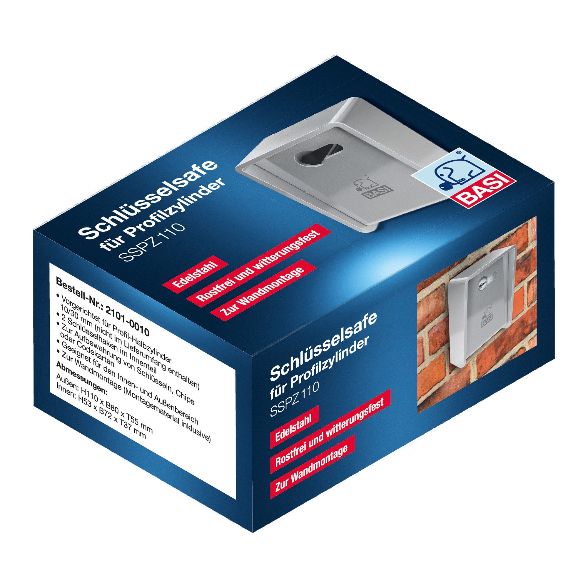 BASI Schlüsseltresor Schlüsselsafe (Packung), Edelstahl, 2 Schlüsselhaken, wetterfest, Aufbewahrung von Schlüsseln