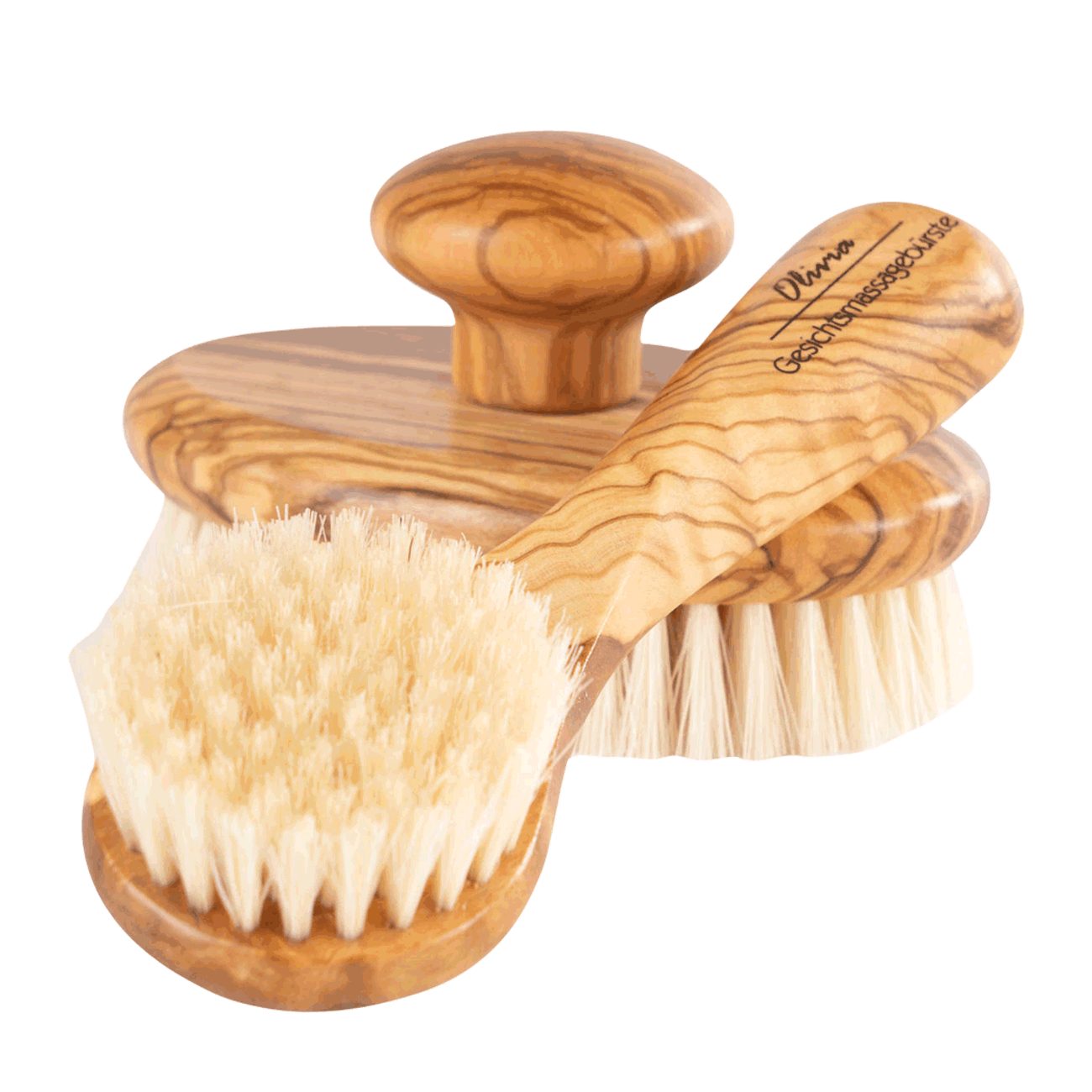 Holz-Leute Körperbürste Set Body und Gesicht Olivenholz, Set, 2-tlg., zur Trocken- und Nassmassage, Massagebürste, Gesichtsbürste