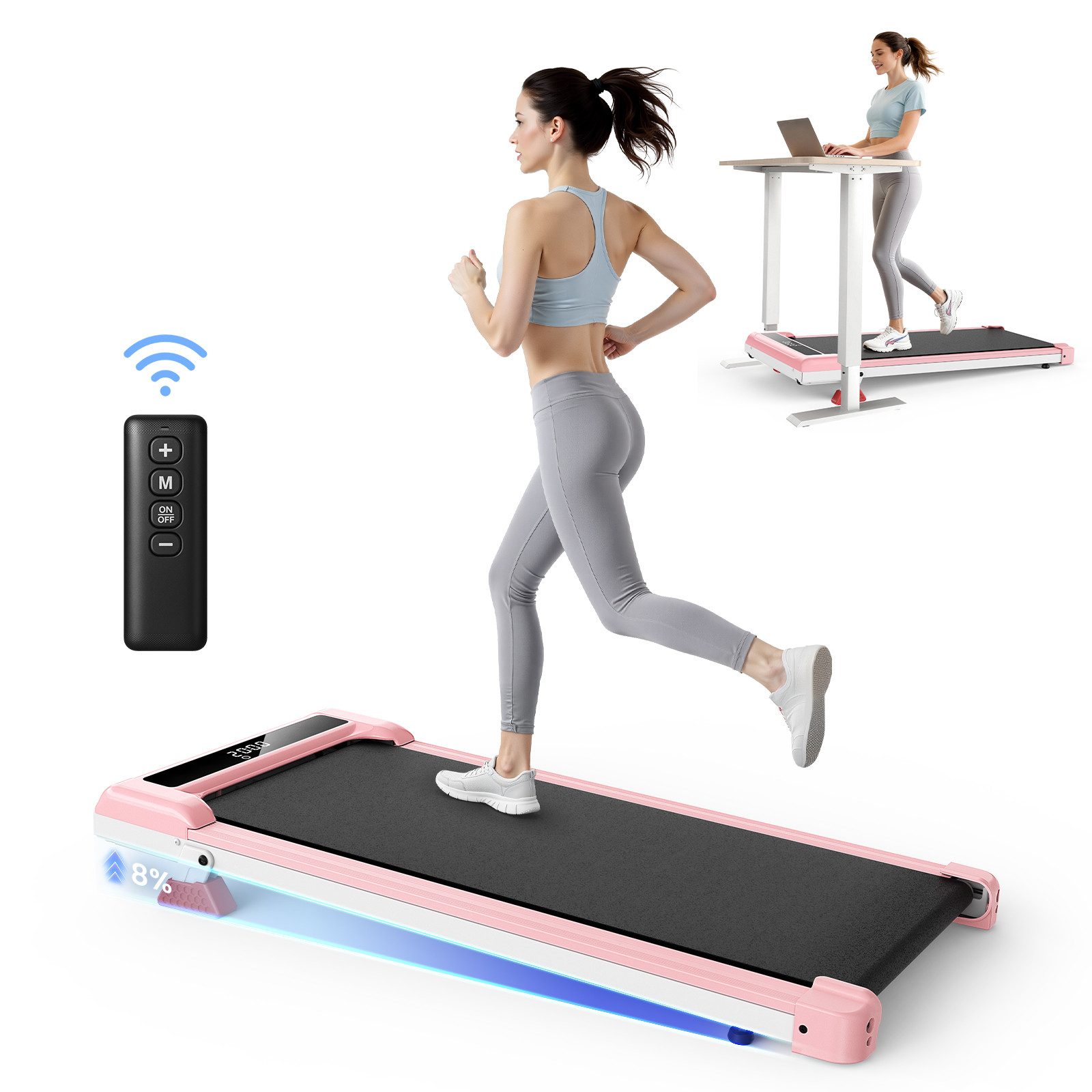 Hamlody Laufband Klappbare Laufbänder 3 in 1 - Laufband mit 8% Steigung - 1-10 km/h (Abmessungen im zusammengeklappten Zustand: 1076 x 526 x 89 mm), Geschwindigkeitsanzeige: 1-10 km/h