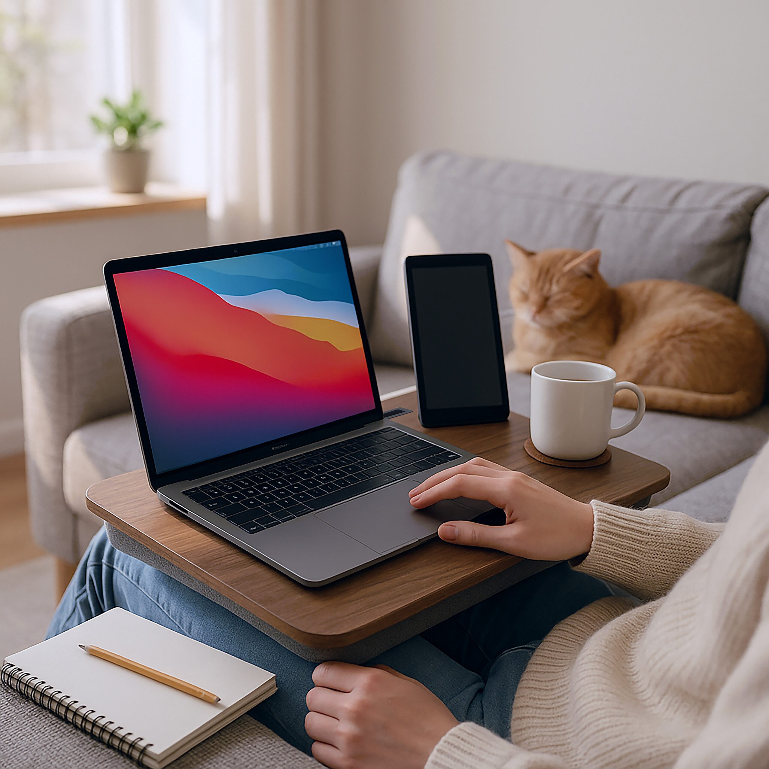 relaxdays Laptop Tablett Laptopkissen mit Handyhalter, Faserplatte, dunkelbraun