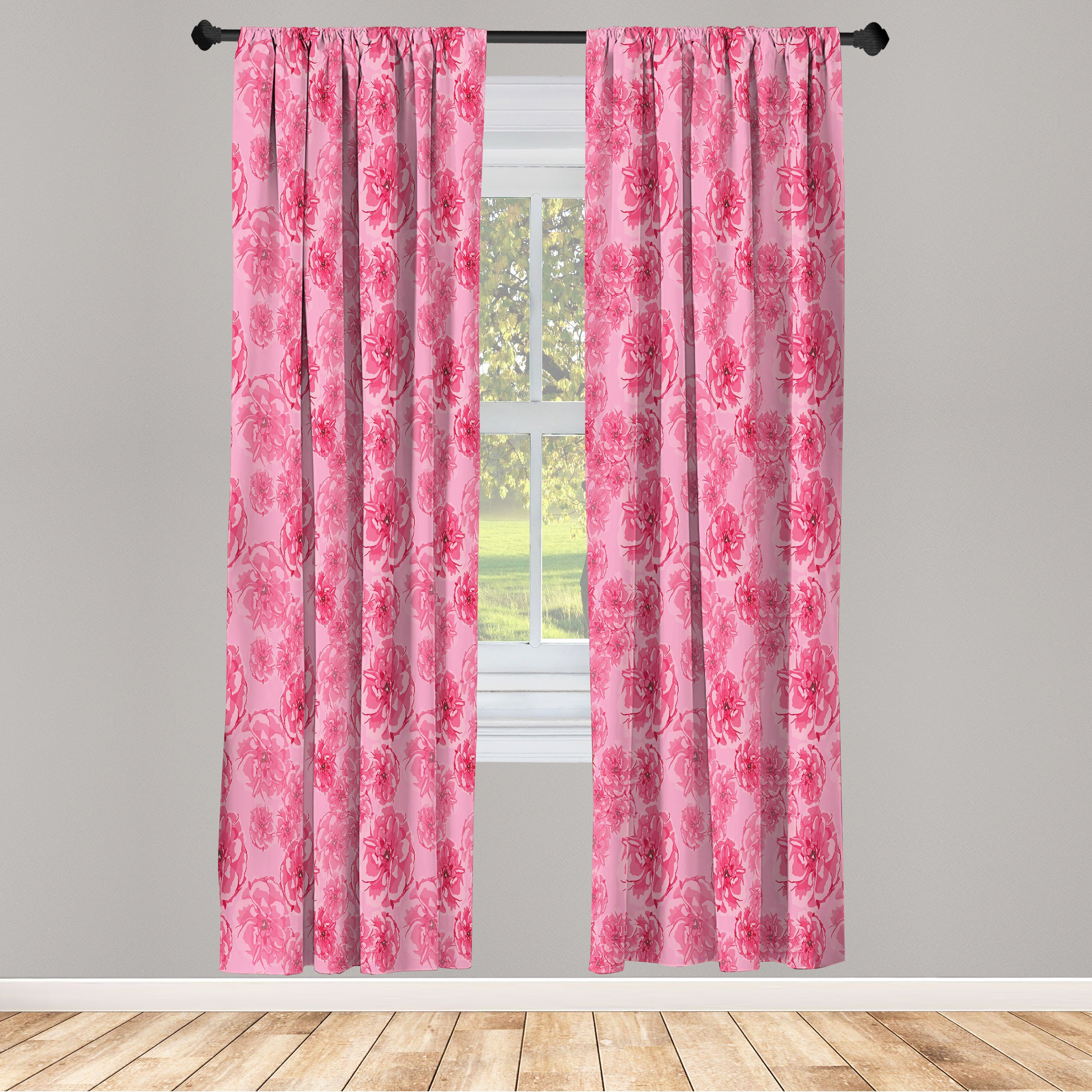 Gardine Vorhang für Wohnzimmer Schlafzimmer Dekor, Abakuhaus, Microfaser, Blumen Rose Muster in Aquarell