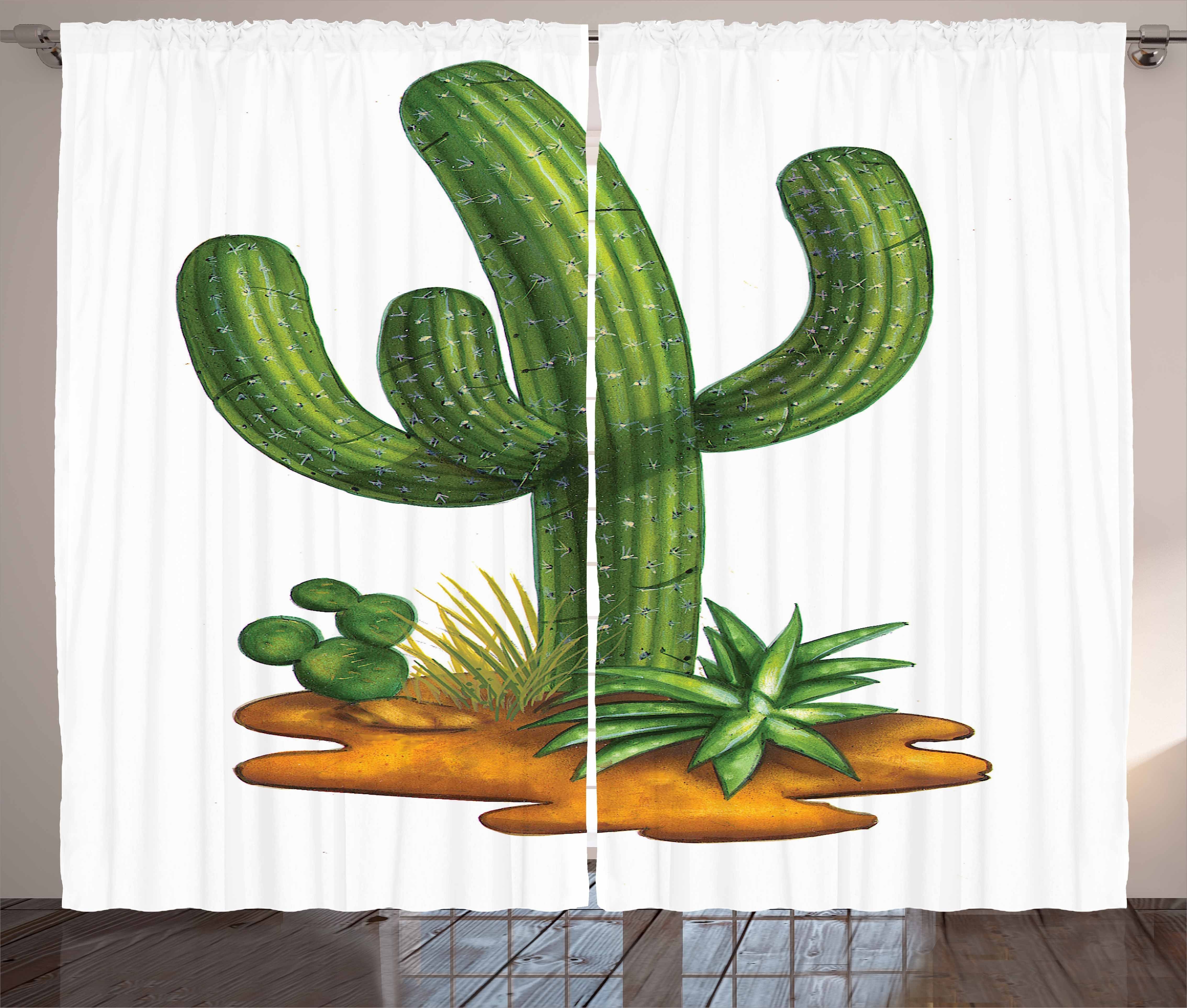 Gardine Schlafzimmer Kräuselband Vorhang mit Haken, Schlaufen Kaktus Trockenlandschaft Abakuhaus, Saguaro und