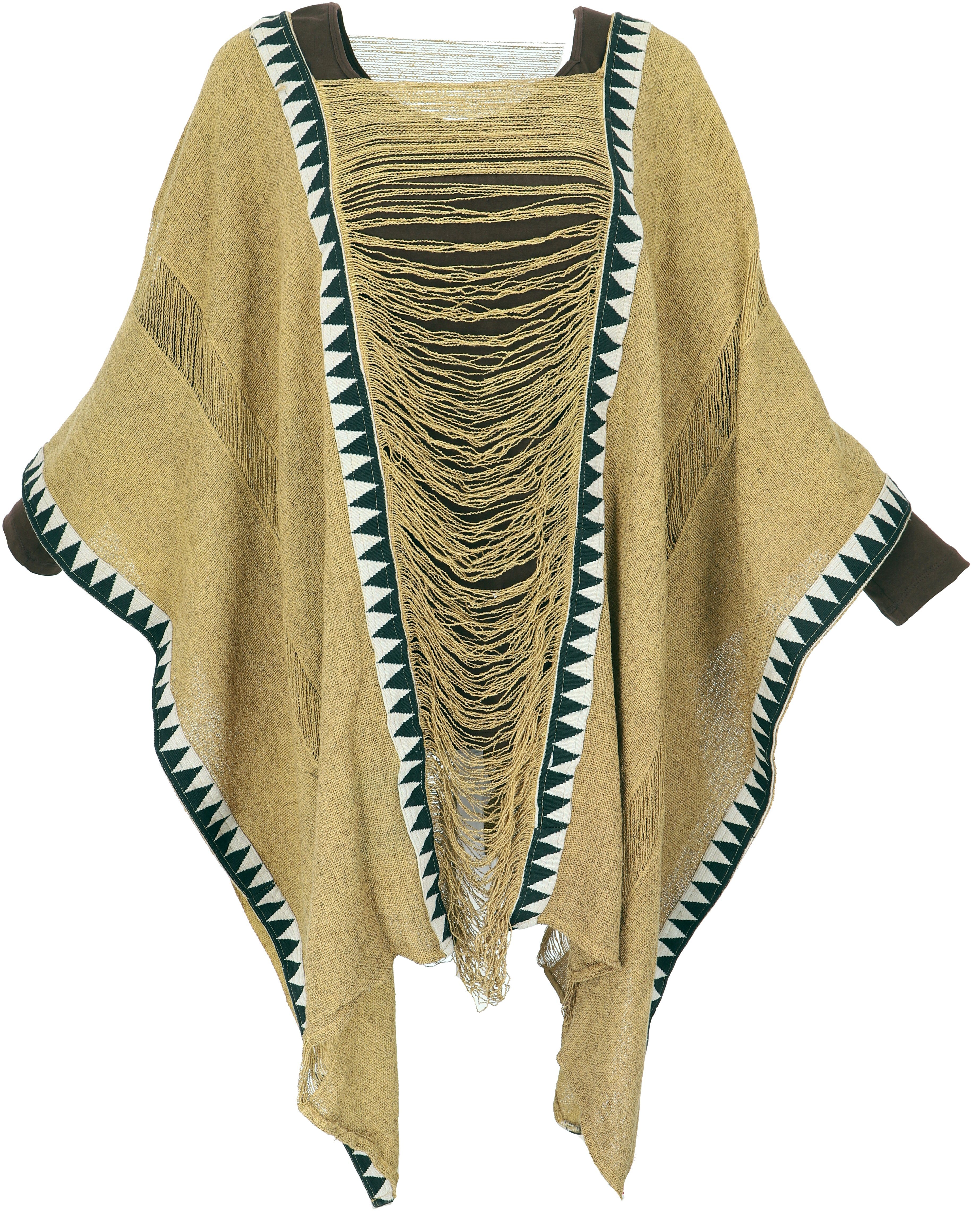 Langjacke Boho Poncho, extravaganter Poncho - hellbraun