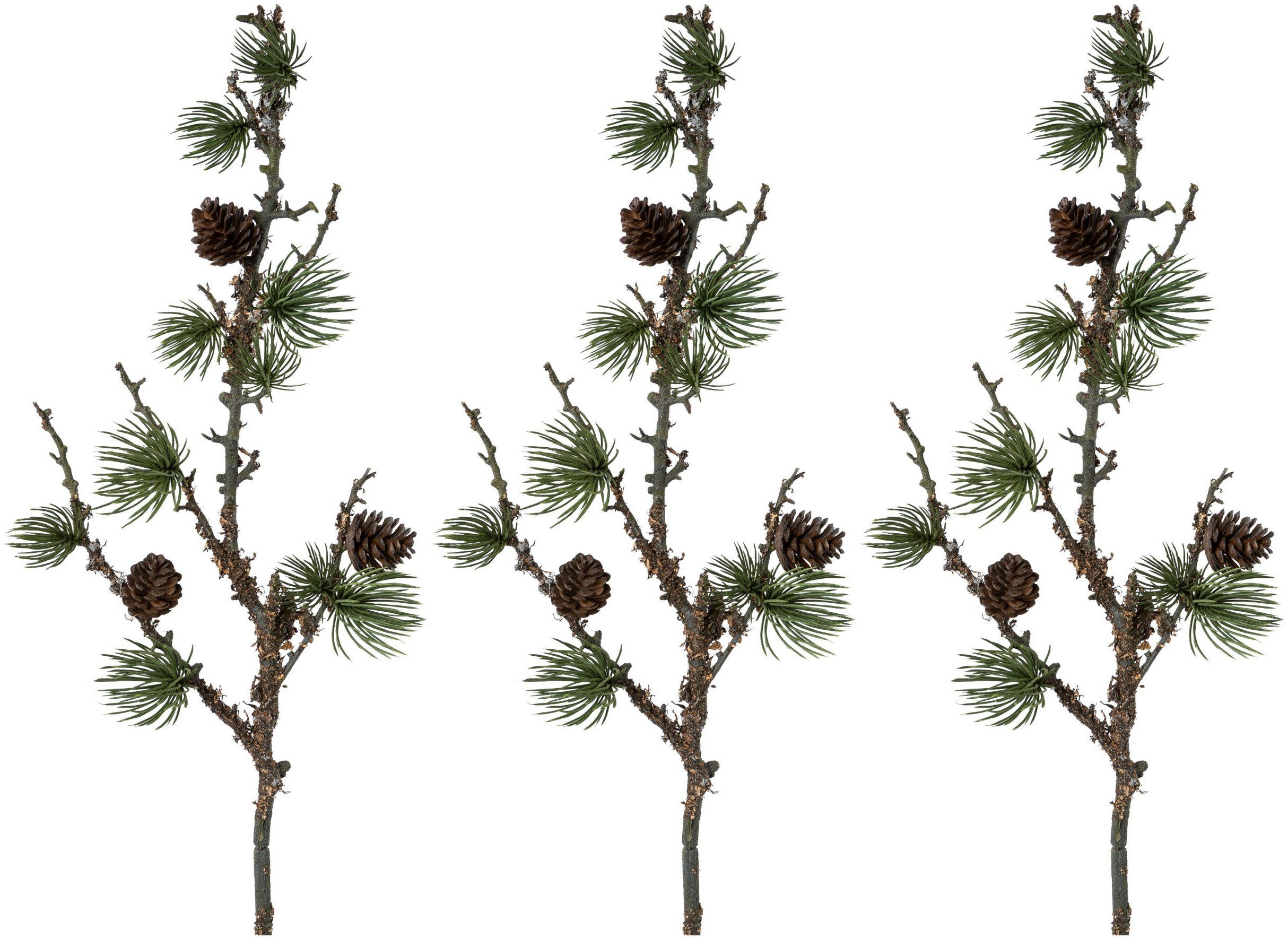 Winterliche Kunstpflanze Weihnachtsdeko Zeder, Creativ green, Höhe 57 cm, Zweig mit Zapfen und Flechten, 3er-set