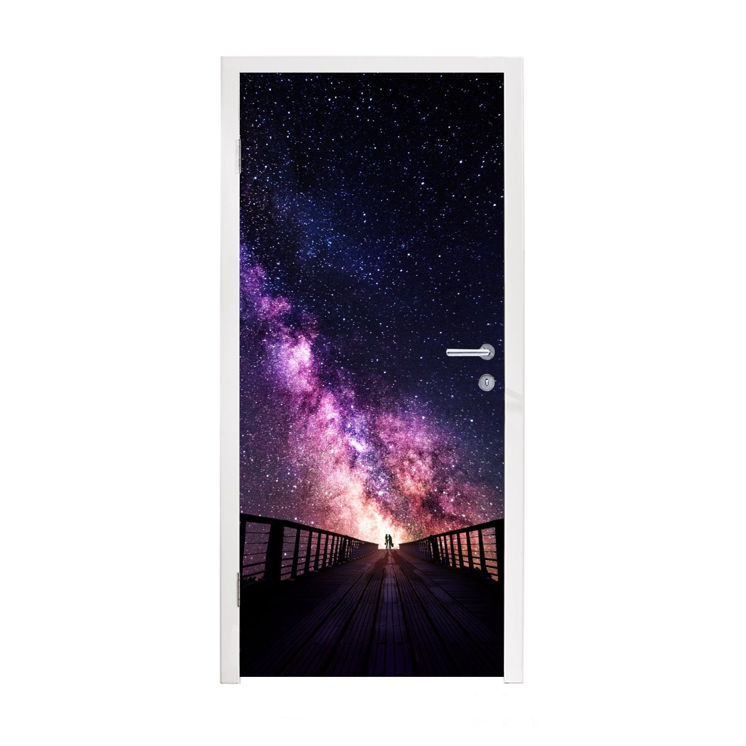 MuchoWow Türtapete Universum - Galaxie - Lila - Jungen - Mädchen - Kinder, Matt, bedruckt, (1 St), Fototapete für Tür, Türaufkleber, 75x205 cm